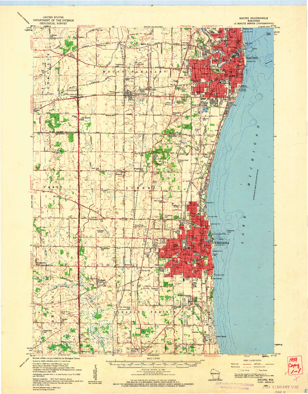 USGS 1:62500-SCALE QUADRANGLE FOR RACINE, WI 1959