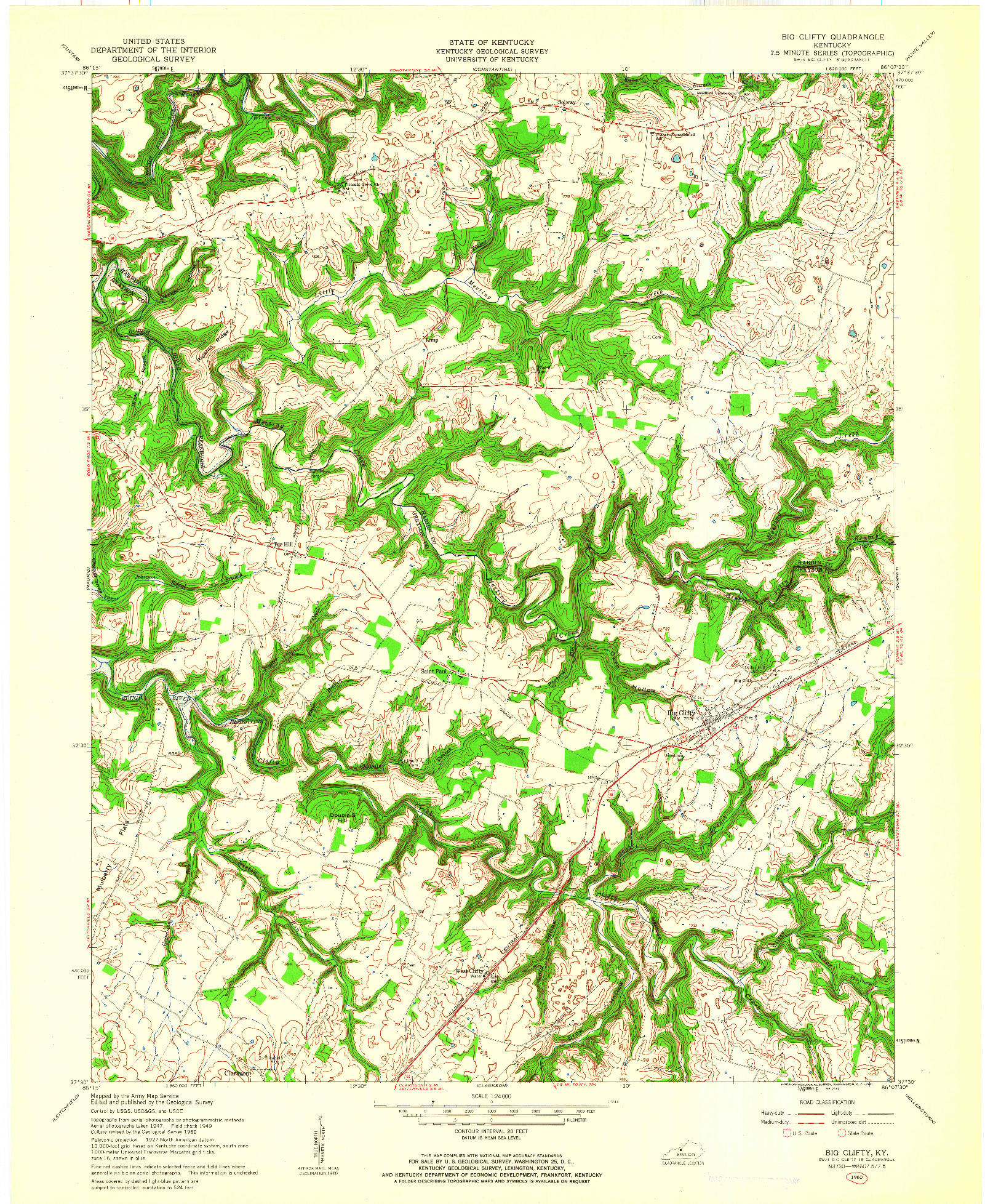 USGS 1:24000-SCALE QUADRANGLE FOR BIG CLIFTY, KY 1960