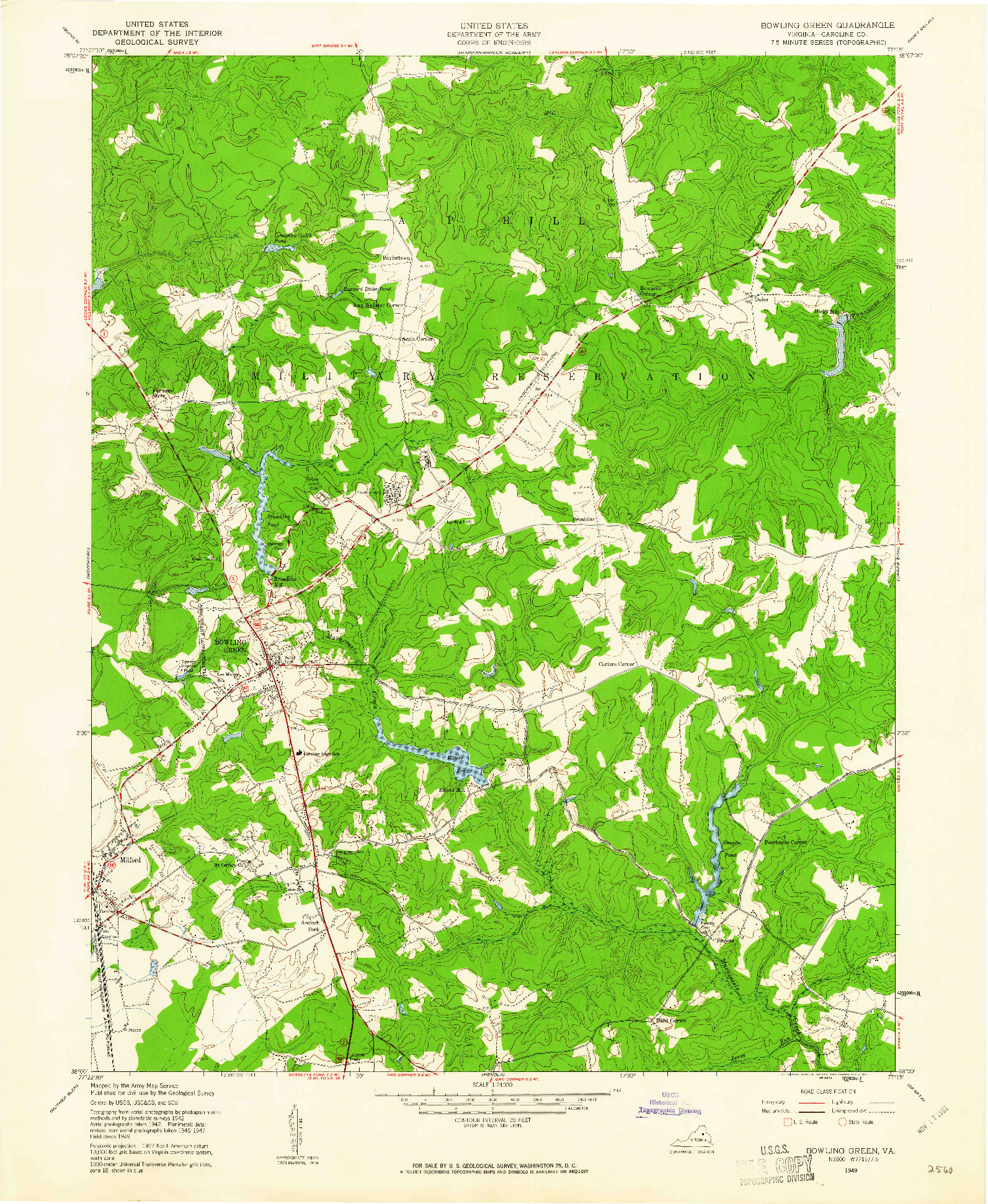 USGS 1:24000-SCALE QUADRANGLE FOR BOWLING GREEN, VA 1949