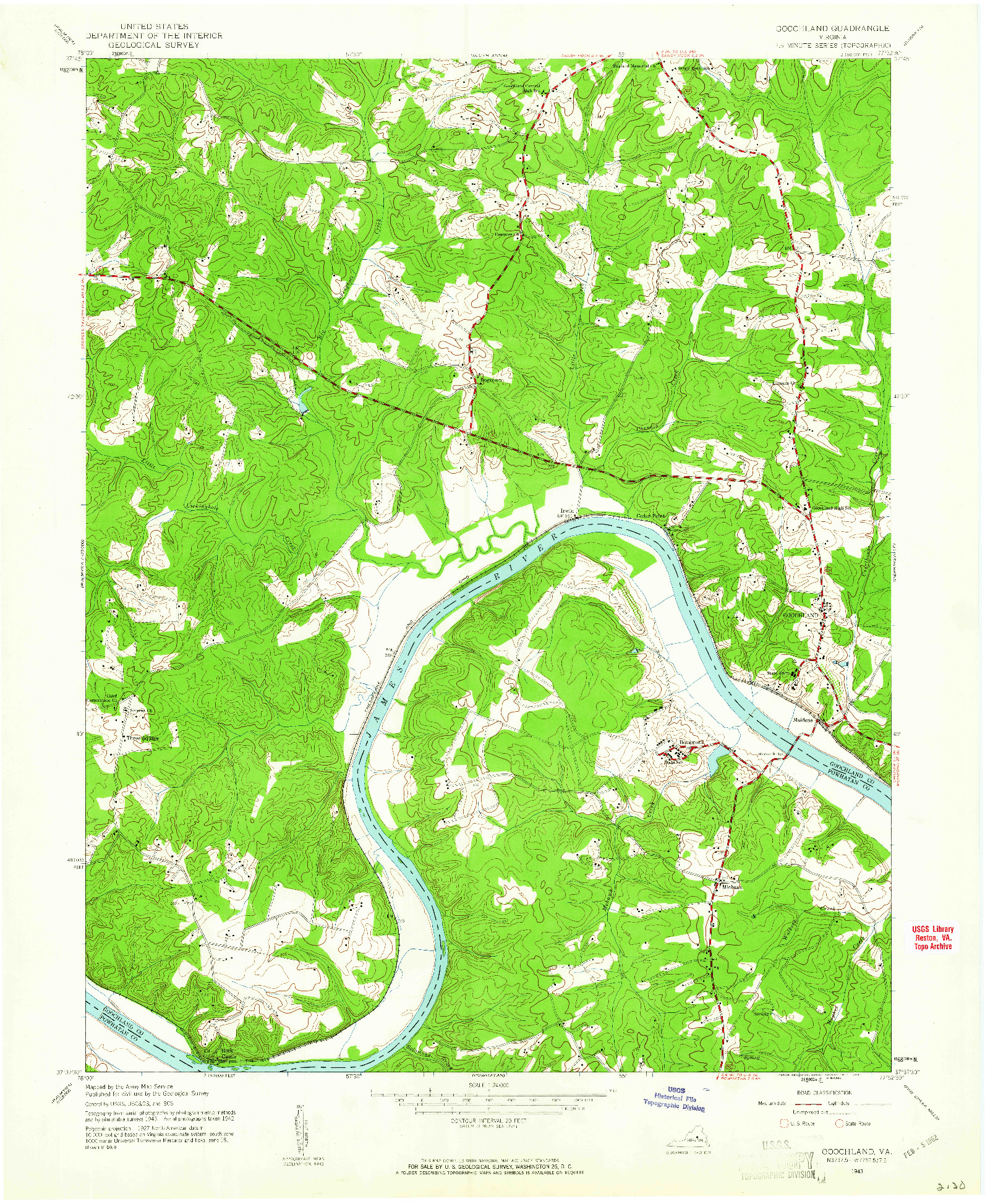 USGS 1:24000-SCALE QUADRANGLE FOR GOOCHLAND, VA 1943