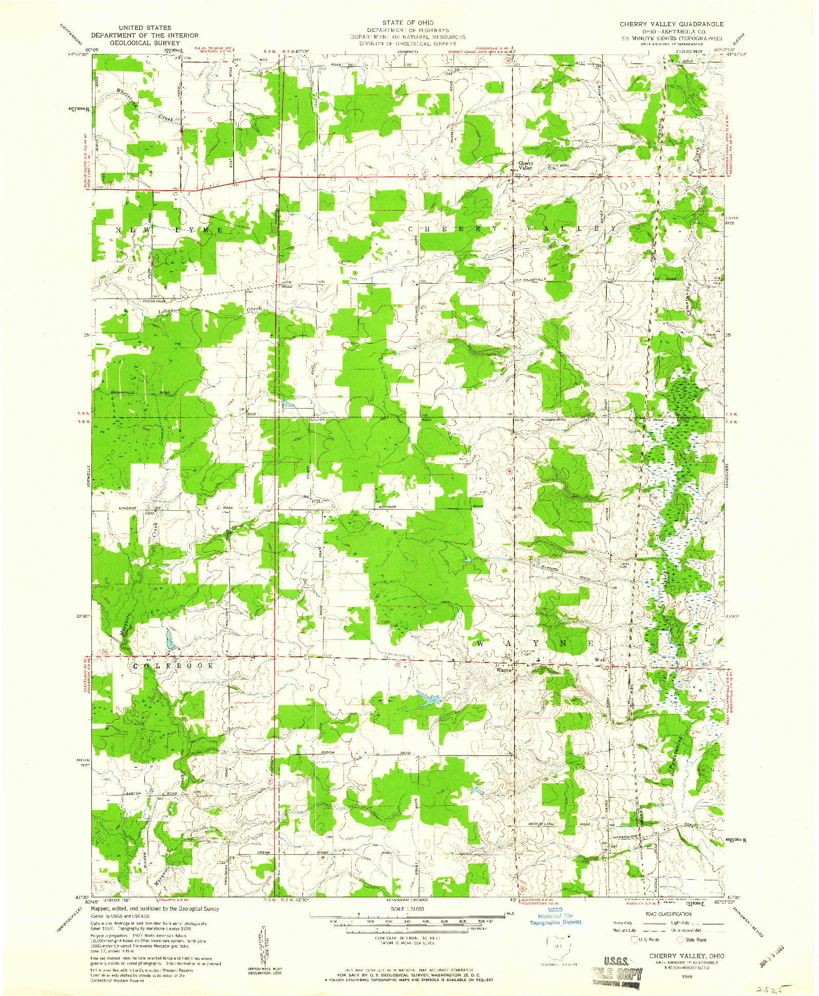 USGS 1:24000-SCALE QUADRANGLE FOR CHERRY VALLEY, OH 1959