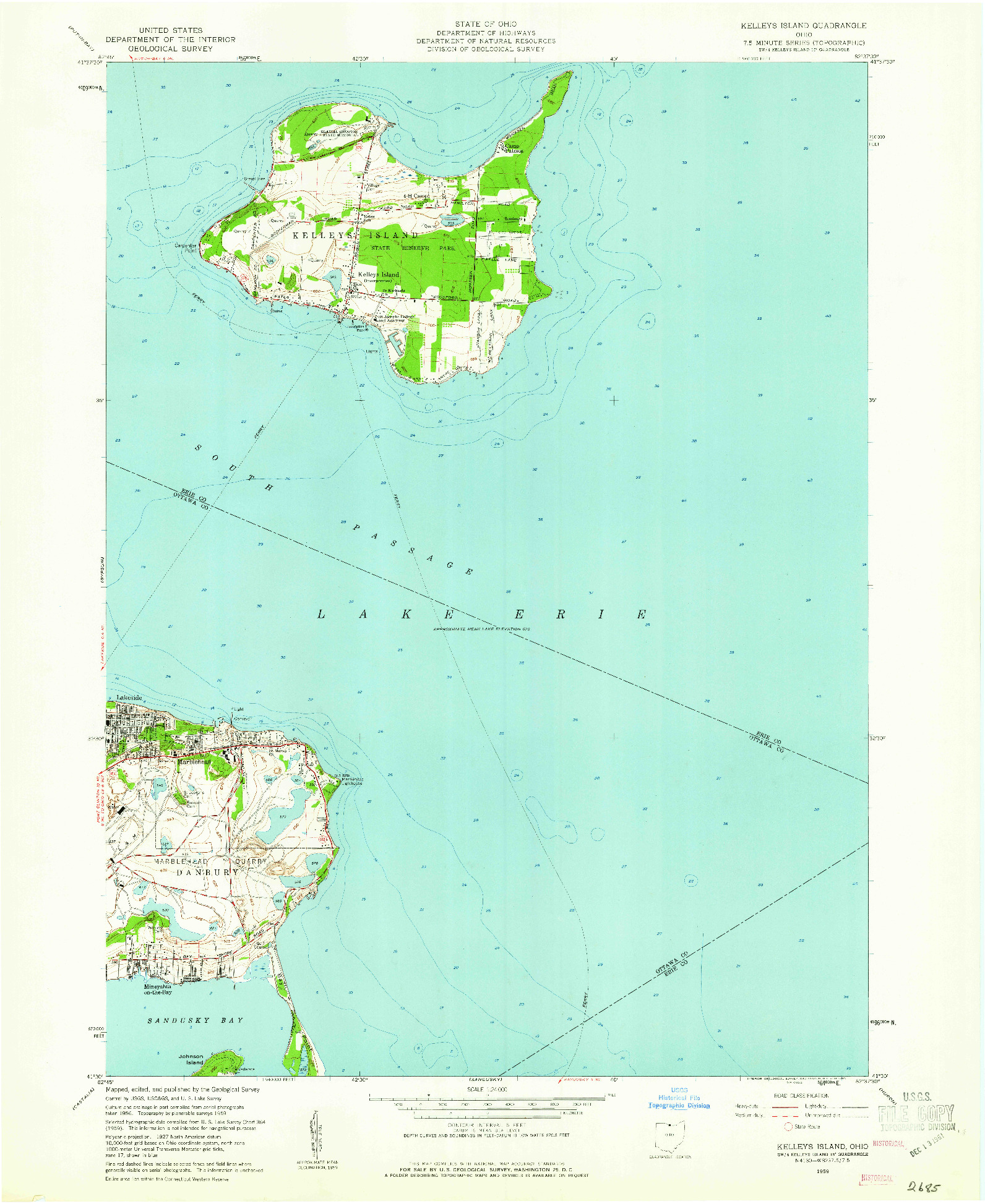 USGS 1:24000-SCALE QUADRANGLE FOR KELLEYS ISLAND, OH 1959