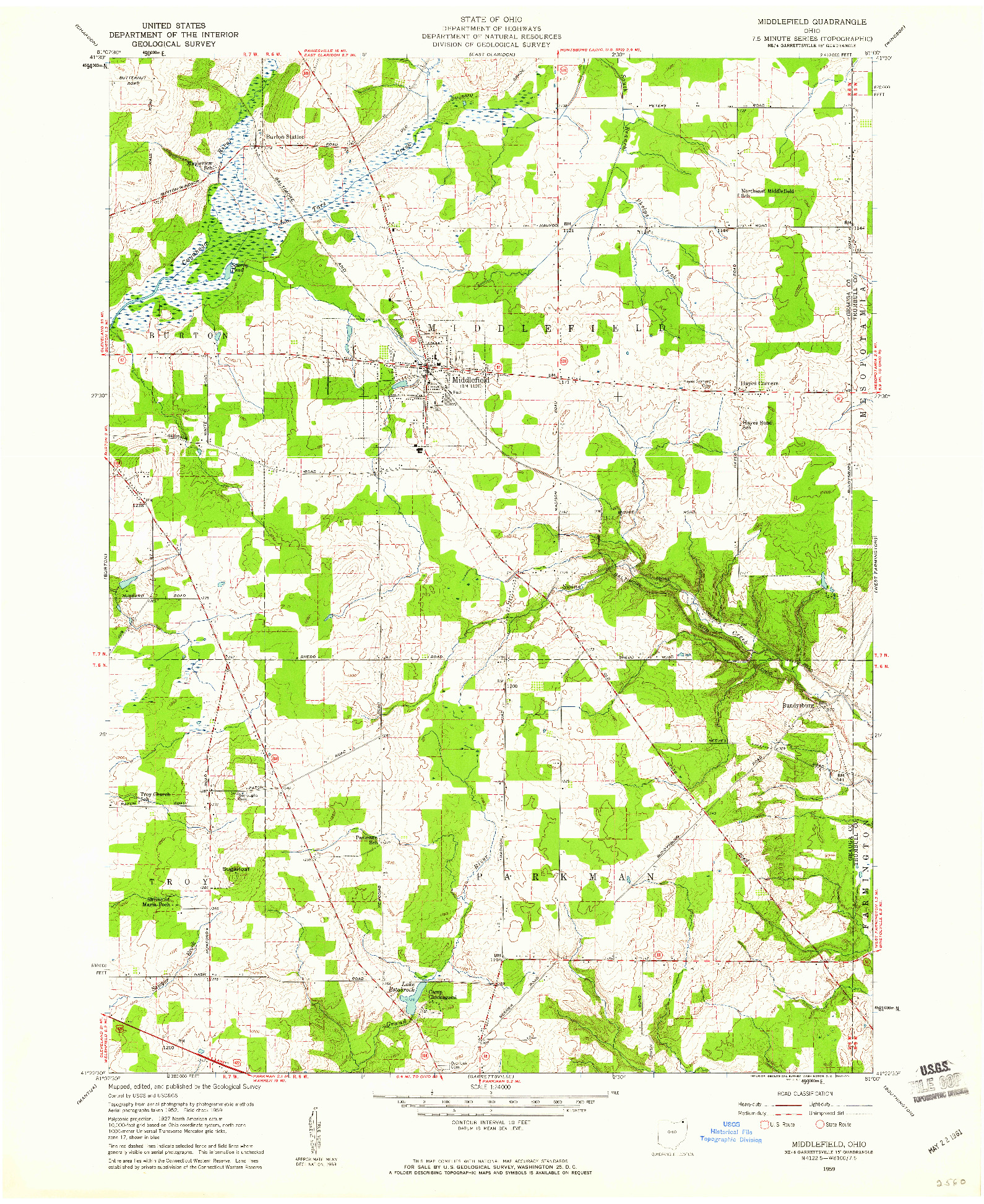 USGS 1:24000-SCALE QUADRANGLE FOR MIDDLEFIELD, OH 1959