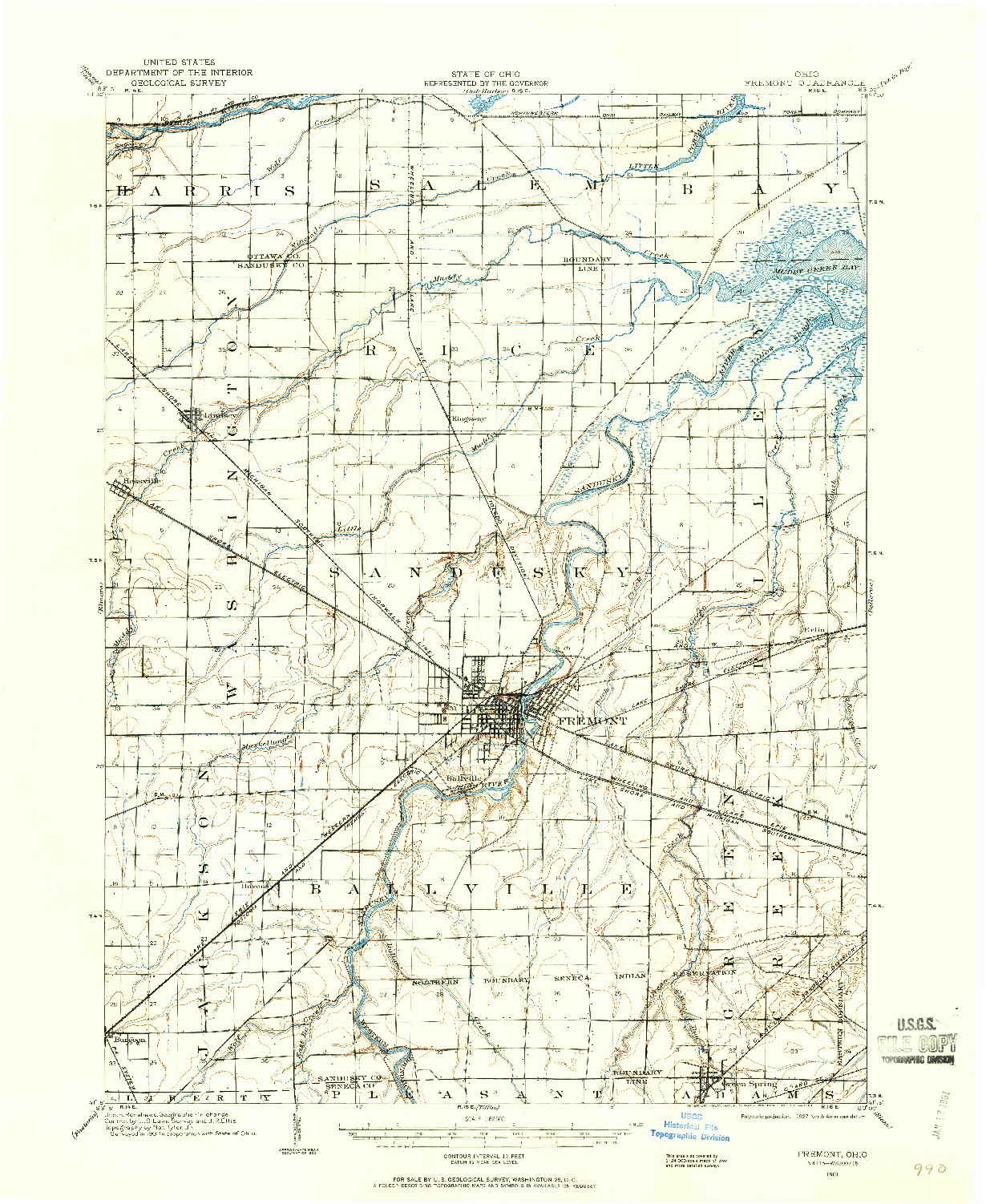 USGS 1:62500-SCALE QUADRANGLE FOR FREMONT, OH 1901