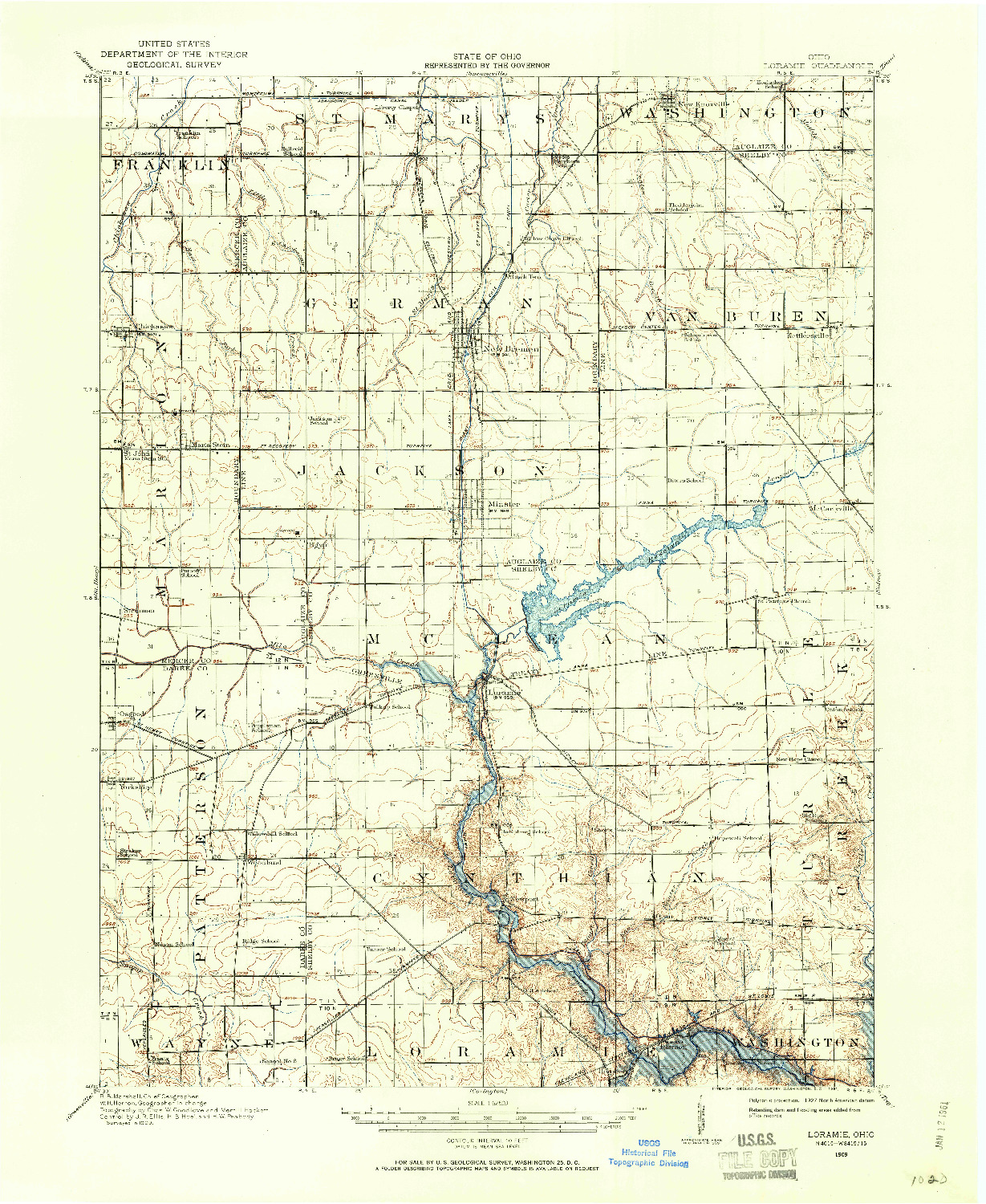 USGS 1:62500-SCALE QUADRANGLE FOR LORAMIE, OH 1909