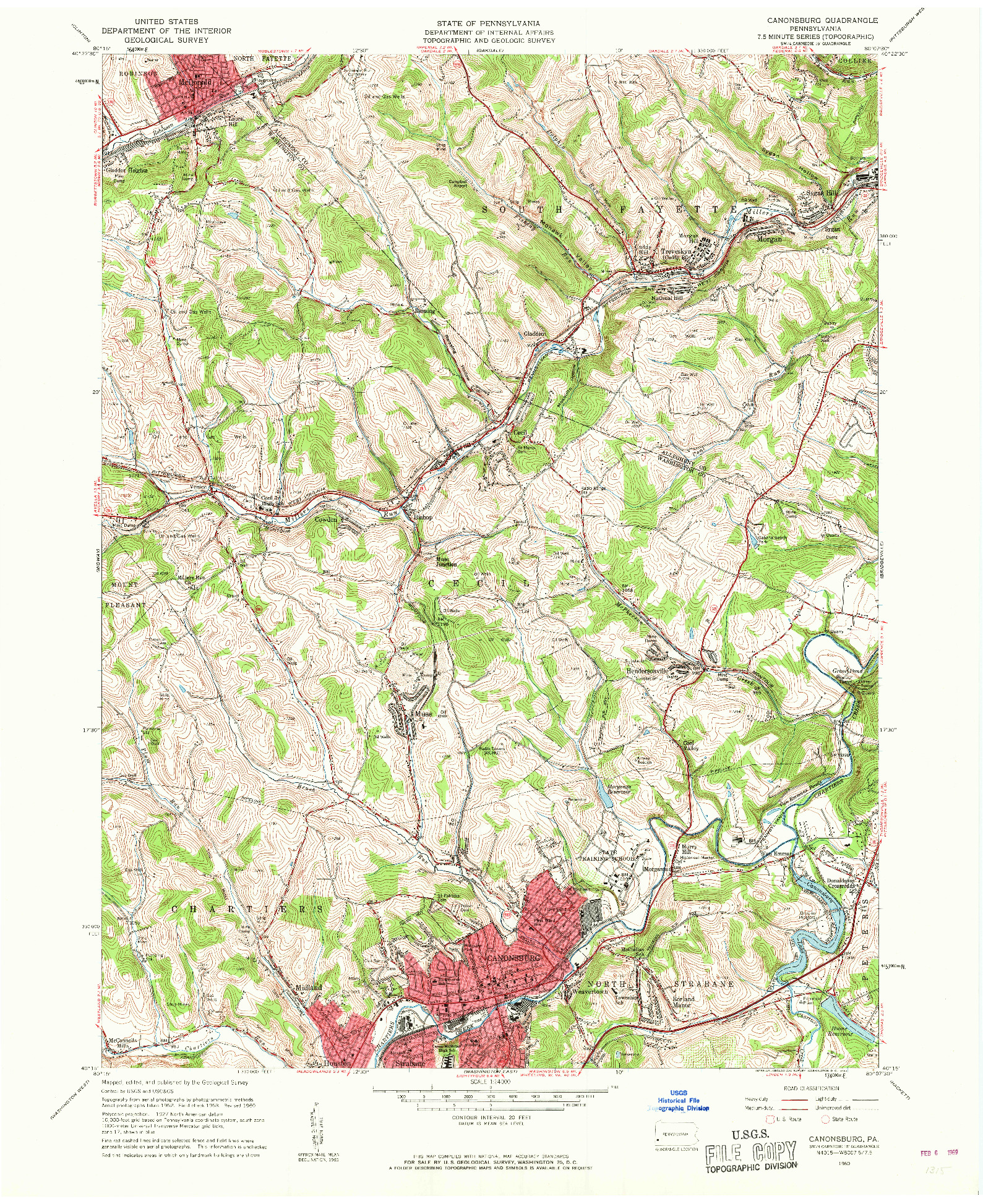 USGS 1:24000-SCALE QUADRANGLE FOR CANONSBURG, PA 1960