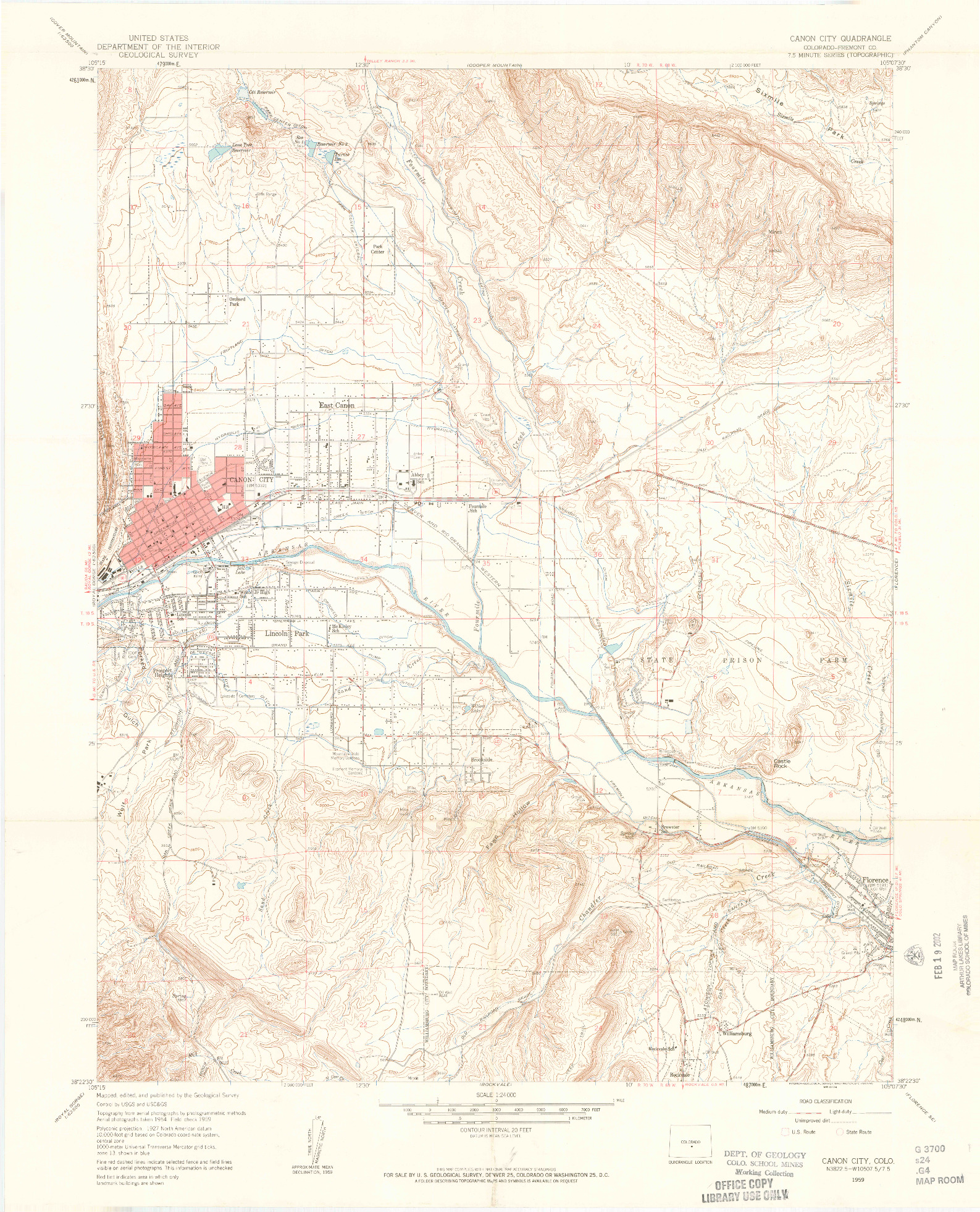 USGS 1:24000-SCALE QUADRANGLE FOR CANON CITY, CO 1959