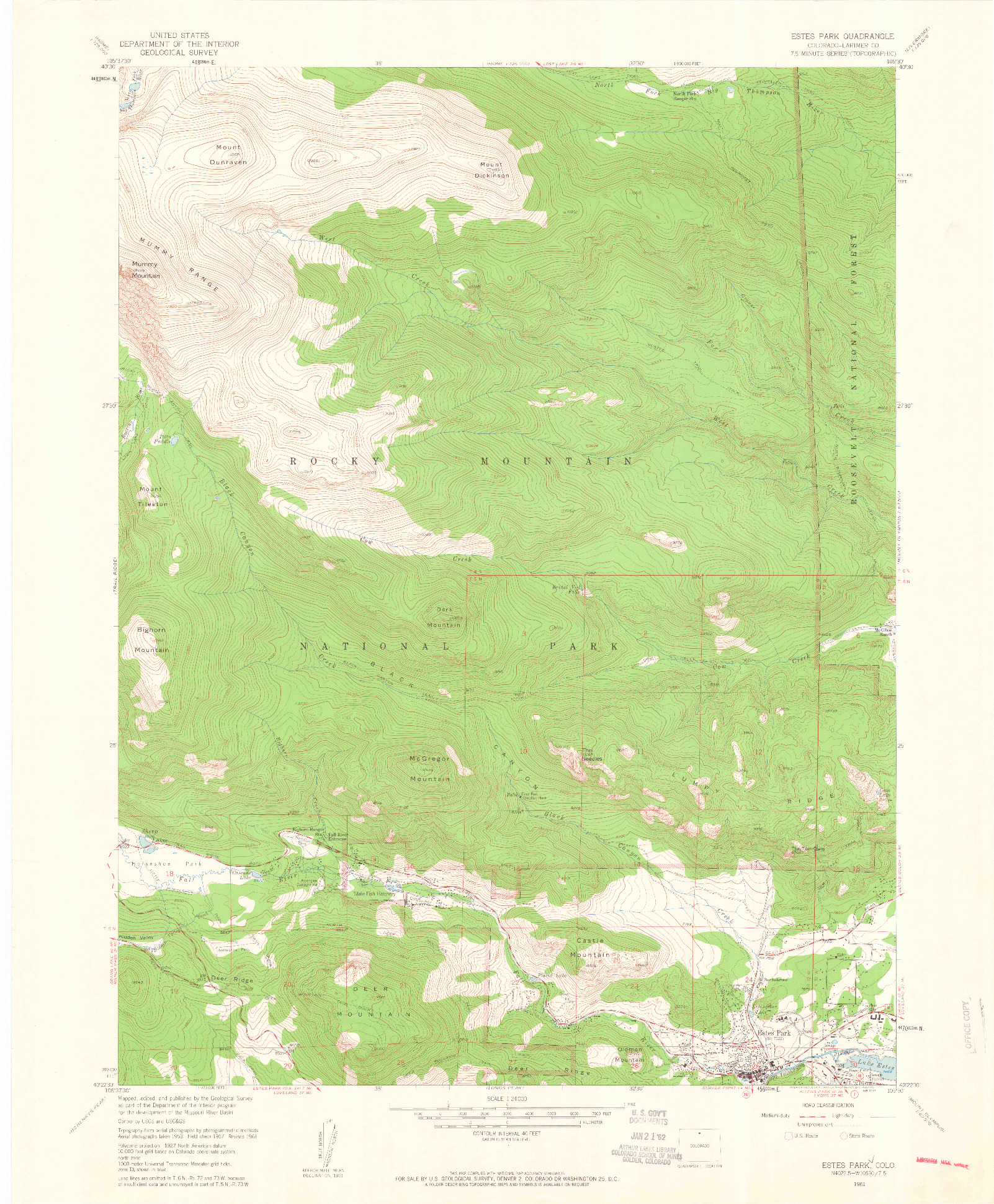 USGS 1:24000-SCALE QUADRANGLE FOR ESTES PARK, CO 1961