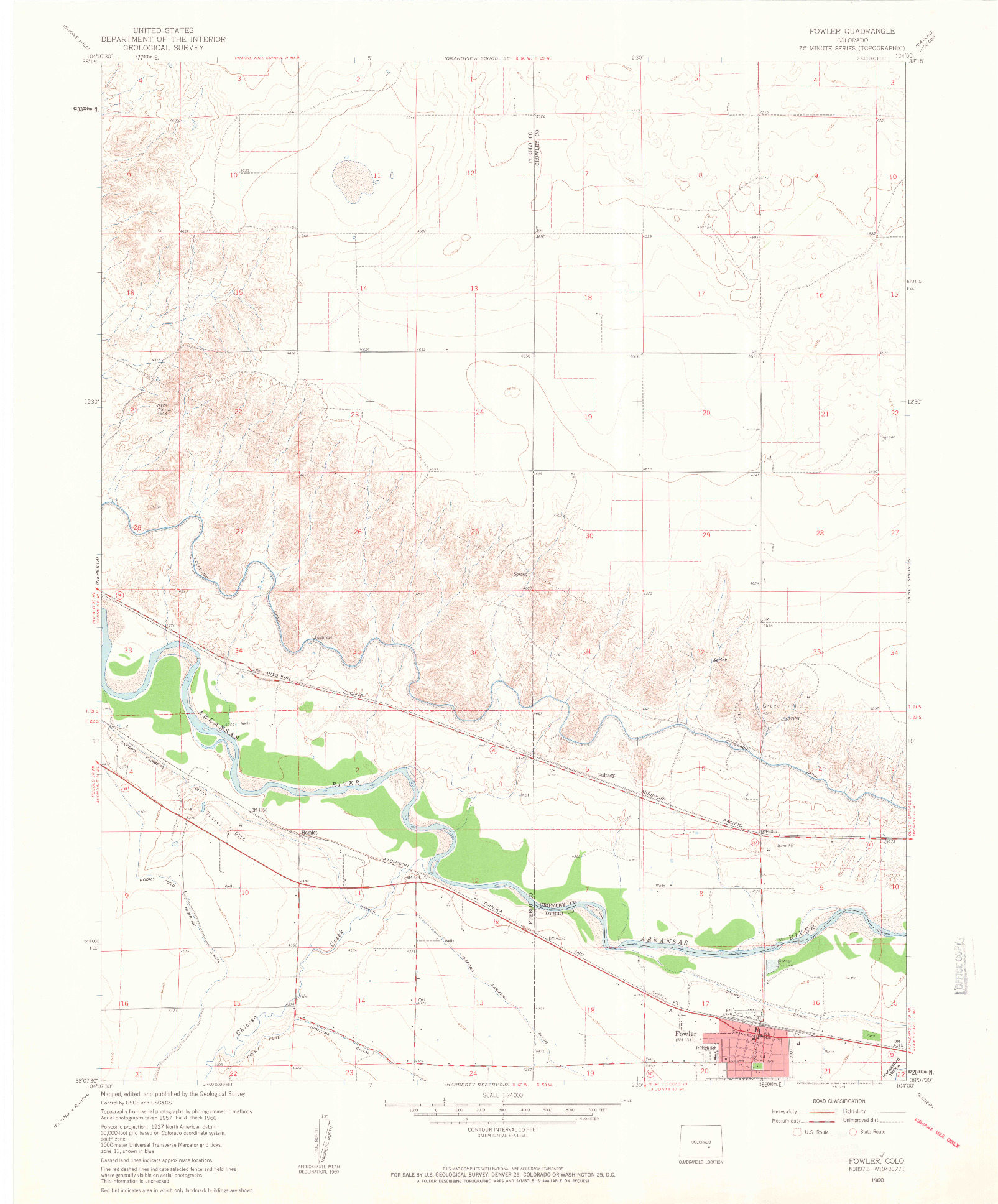 USGS 1:24000-SCALE QUADRANGLE FOR FOWLER, CO 1960