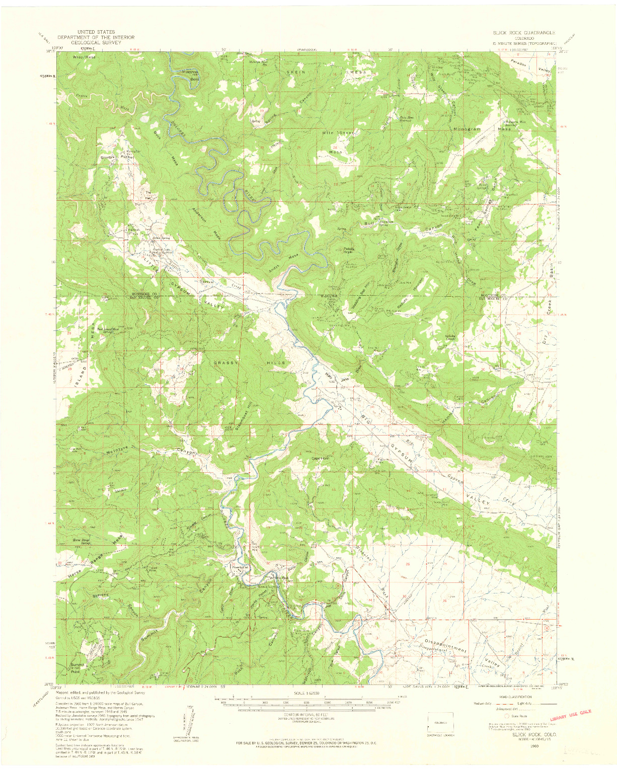 USGS 1:62500-SCALE QUADRANGLE FOR SLICK ROCK, CO 1960