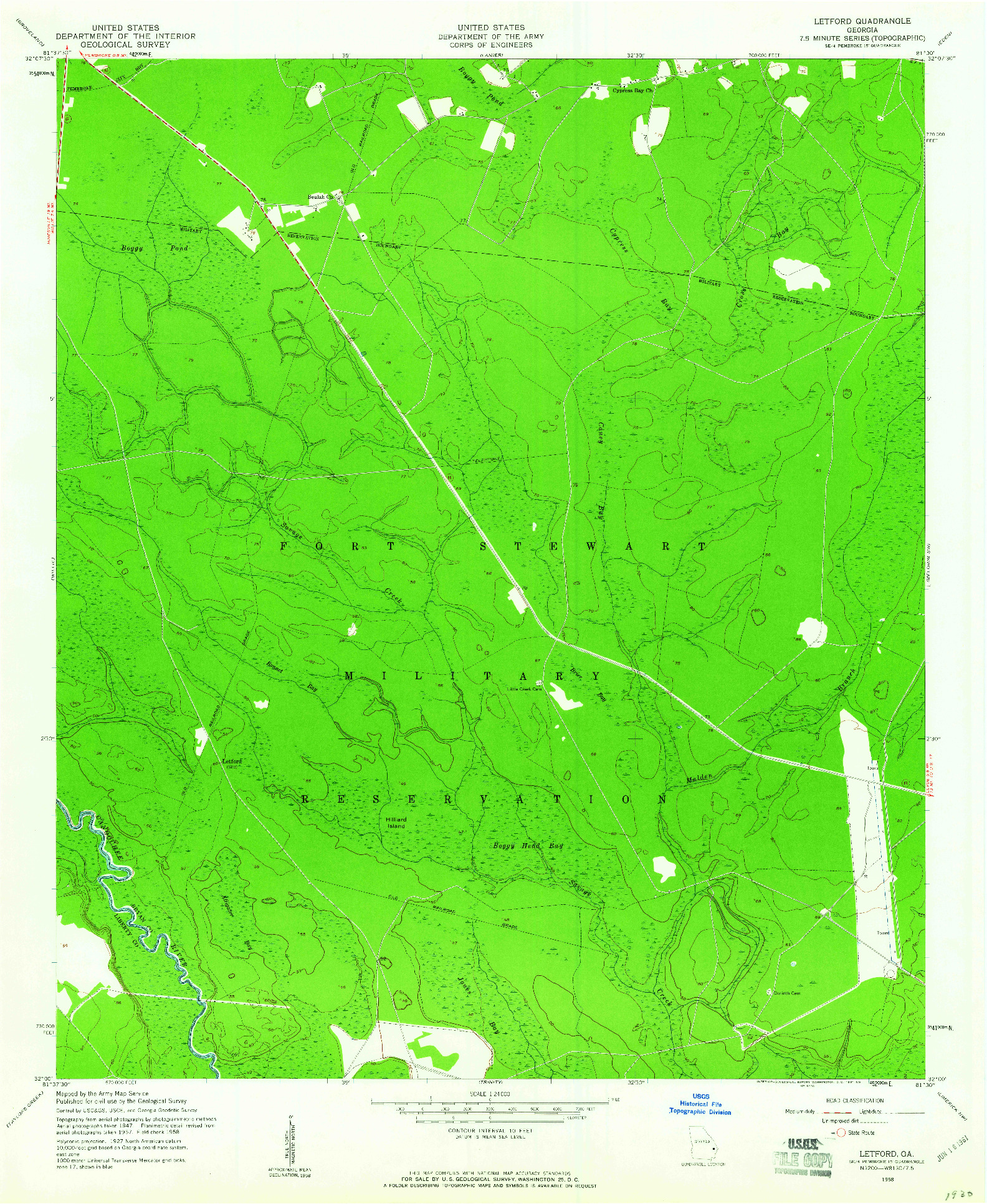 USGS 1:24000-SCALE QUADRANGLE FOR LETFORD, GA 1958