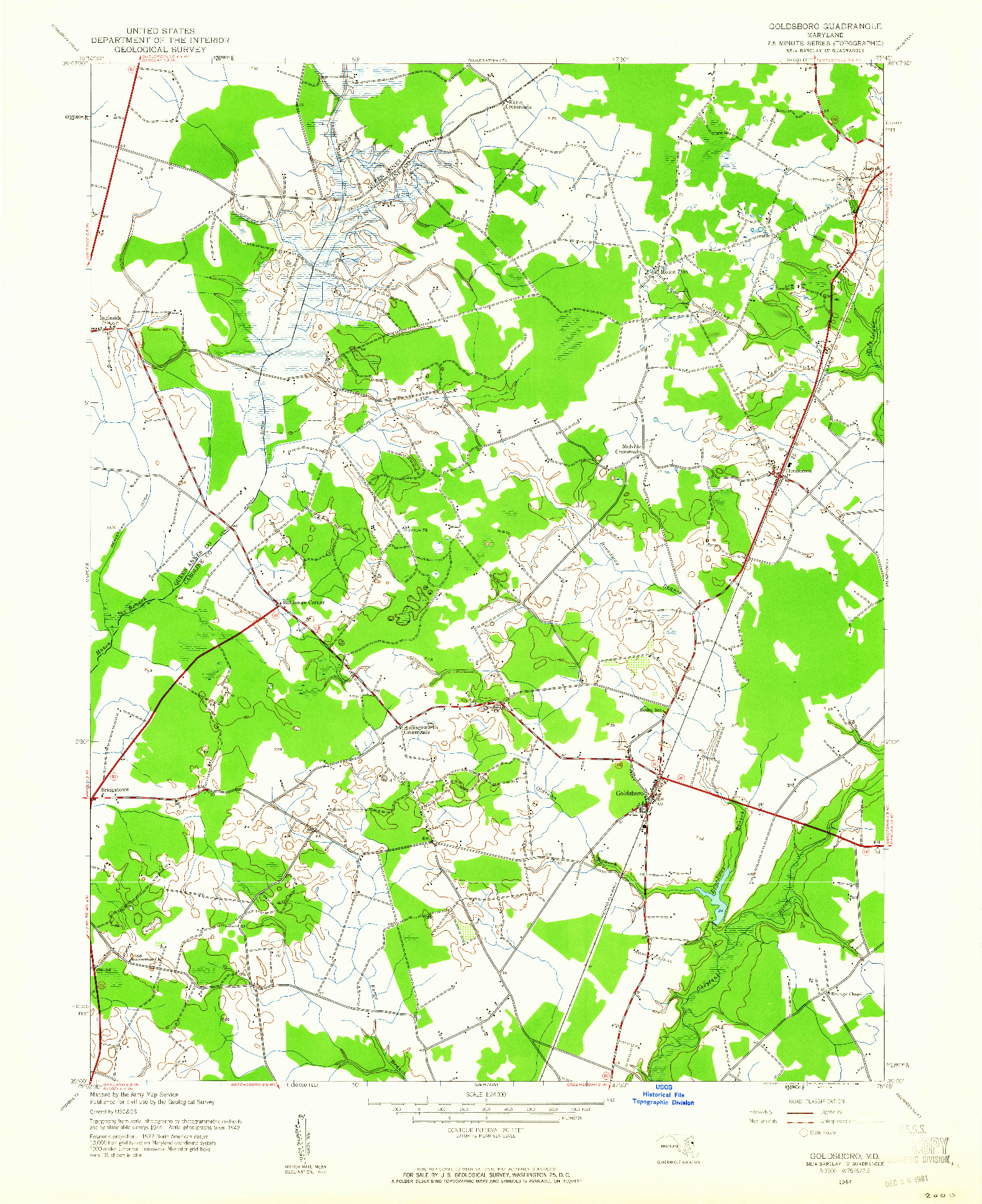 USGS 1:24000-SCALE QUADRANGLE FOR GOLDSBORO, MD 1944