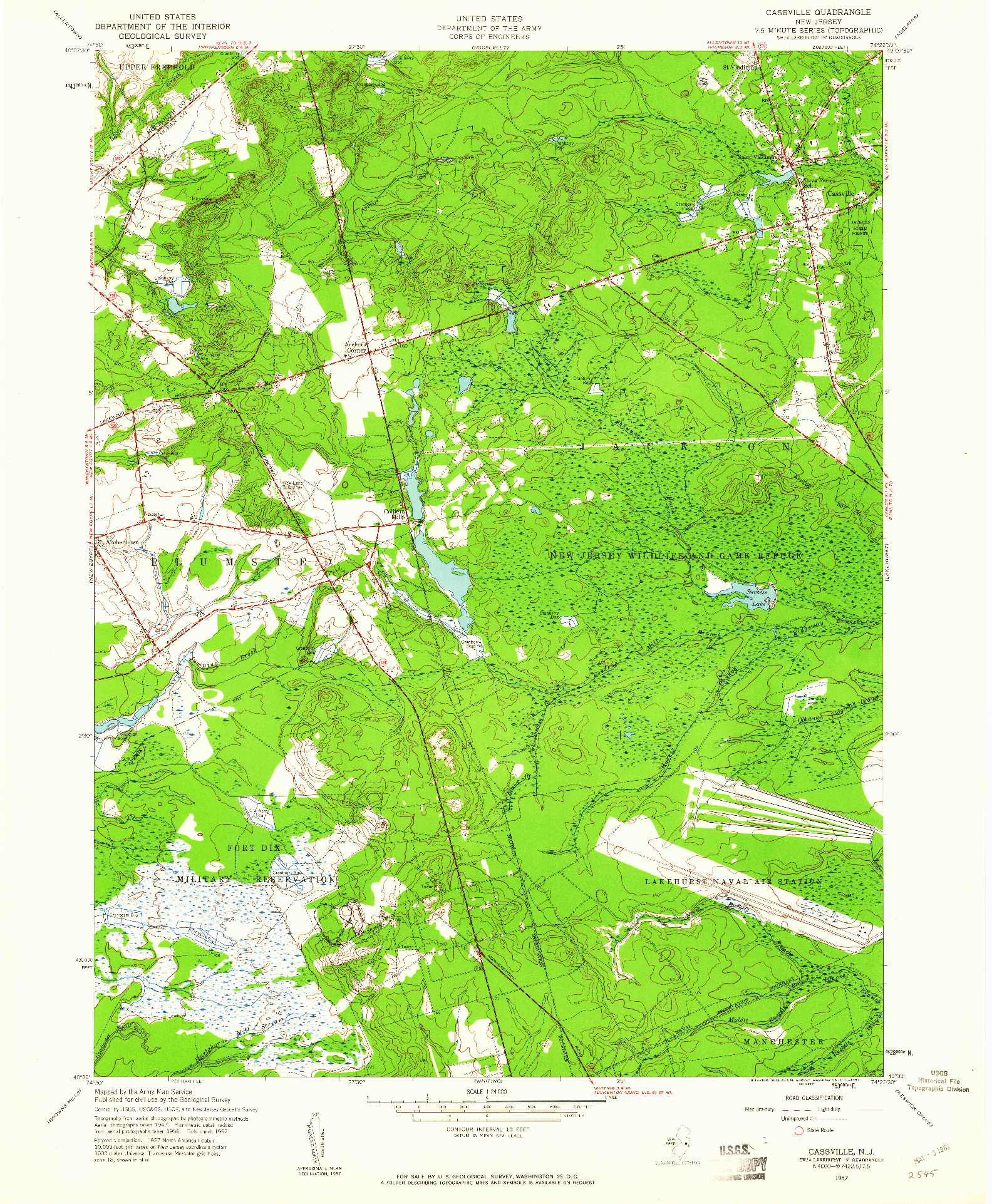 USGS 1:24000-SCALE QUADRANGLE FOR CASSVILLE, NJ 1957