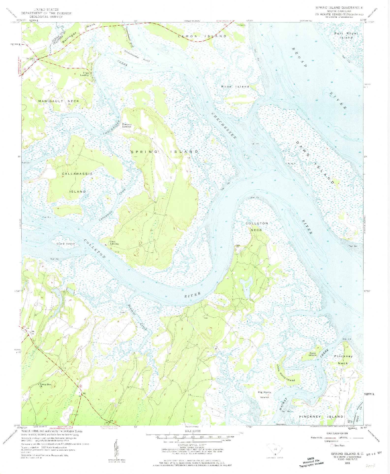 USGS 1:24000-SCALE QUADRANGLE FOR SPRING ISLAND, SC 1958