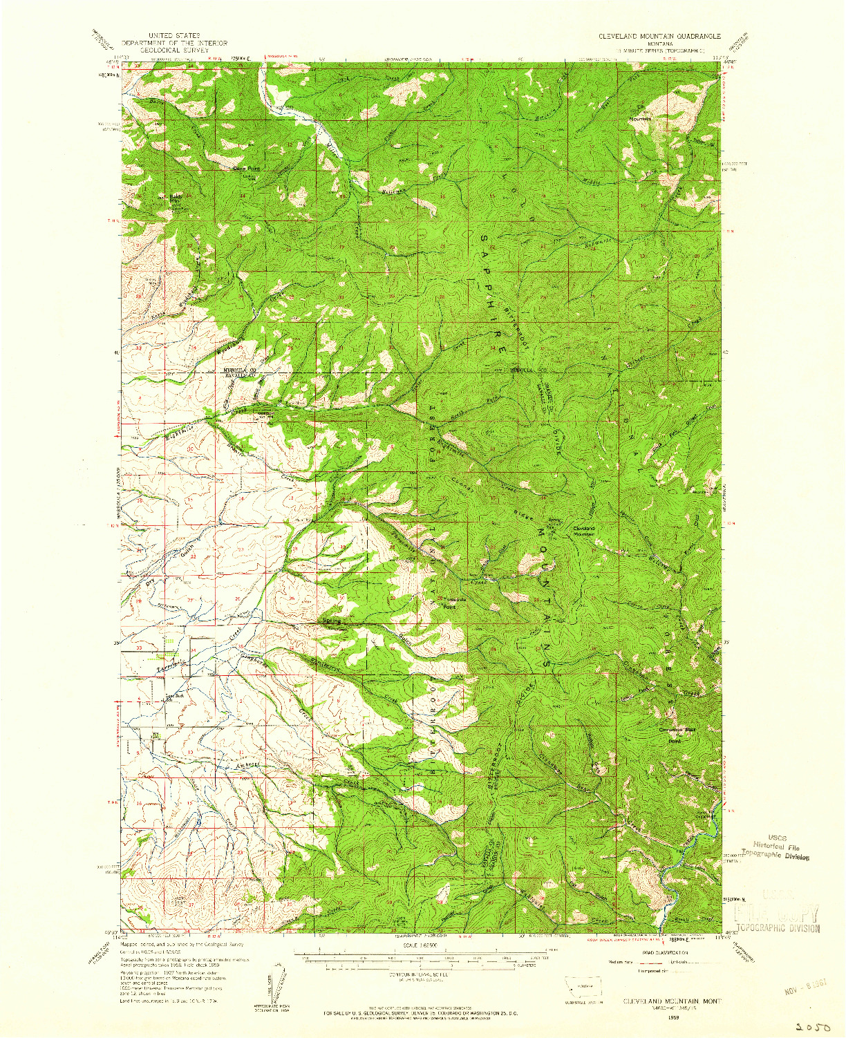 USGS 1:62500-SCALE QUADRANGLE FOR CLEVELAND MOUNTAIN, MT 1959