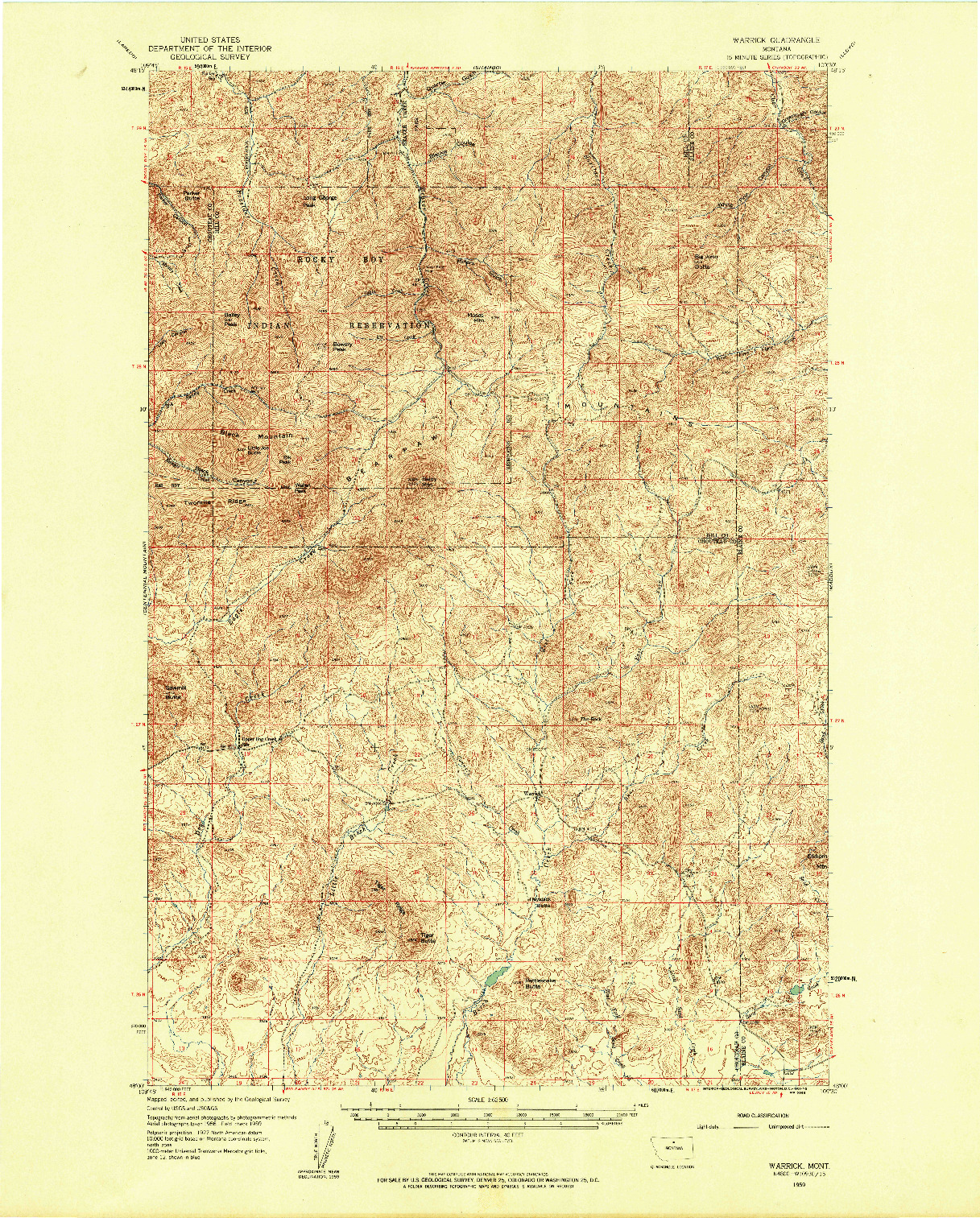 USGS 1:62500-SCALE QUADRANGLE FOR WARRICK, MT 1959