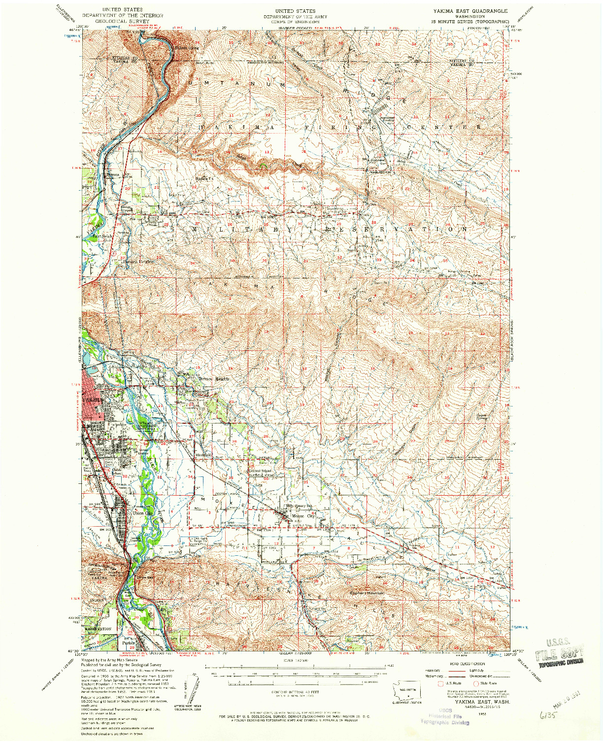USGS 1:62500-SCALE QUADRANGLE FOR YAKIMA EAST, WA 1953