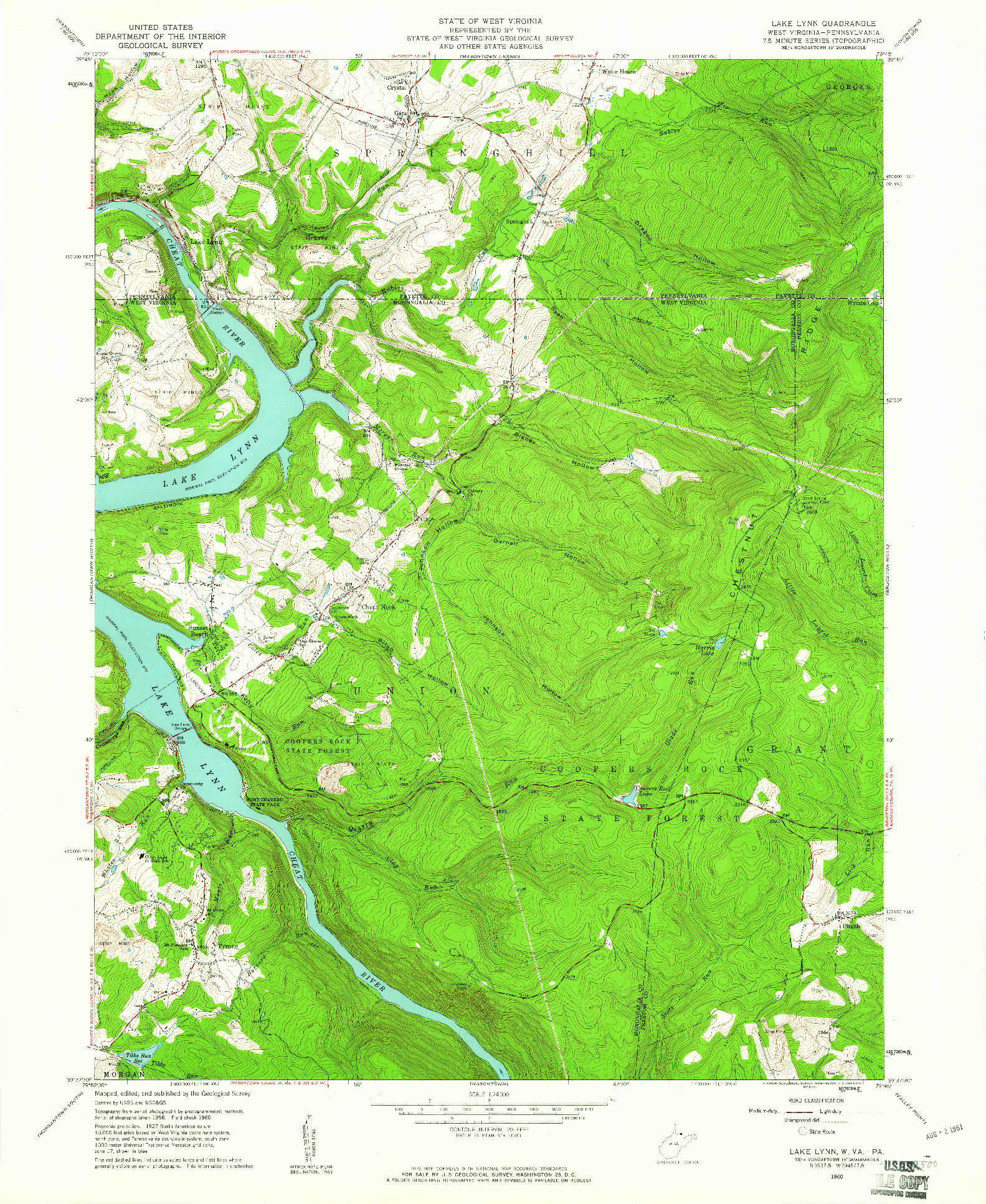 USGS 1:24000-SCALE QUADRANGLE FOR LAKE LYNN, WV 1960