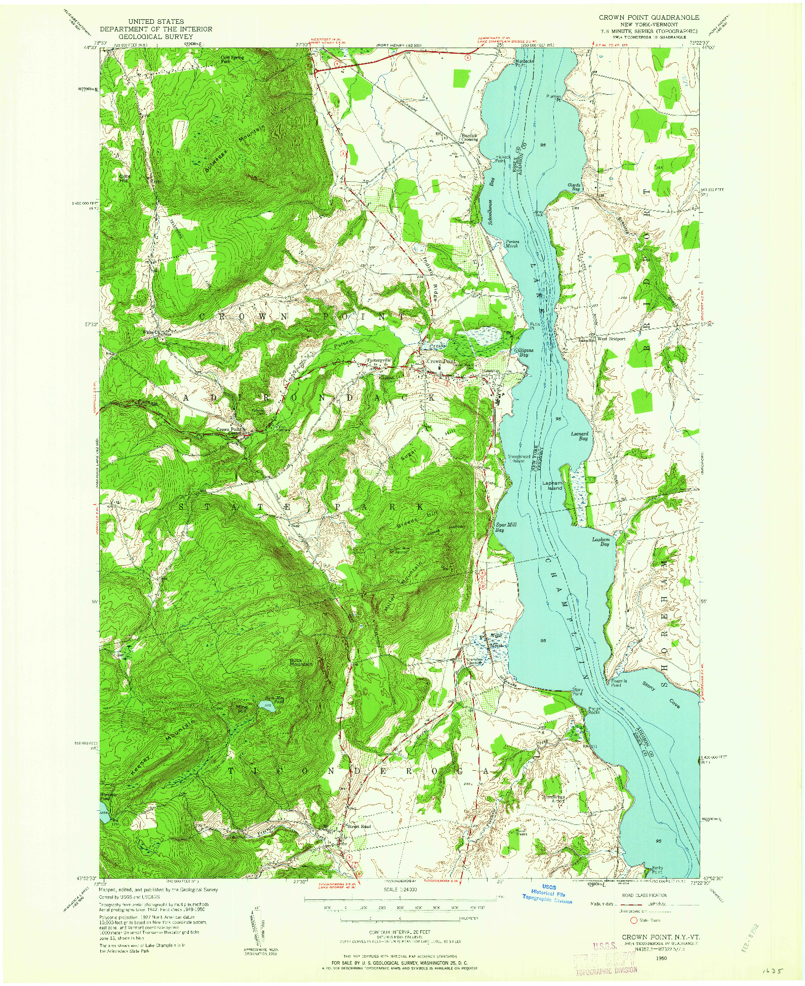 USGS 1:24000-SCALE QUADRANGLE FOR CROWN POINT, NY 1950