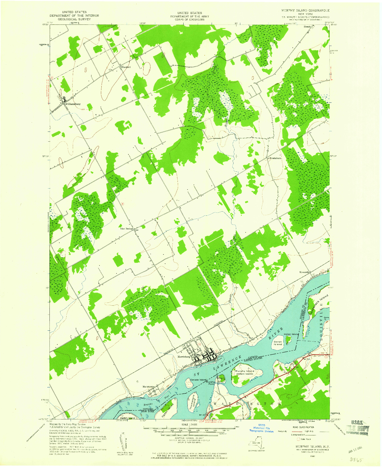 USGS 1:24000-SCALE QUADRANGLE FOR MURPHY ISLAND, NY 1942