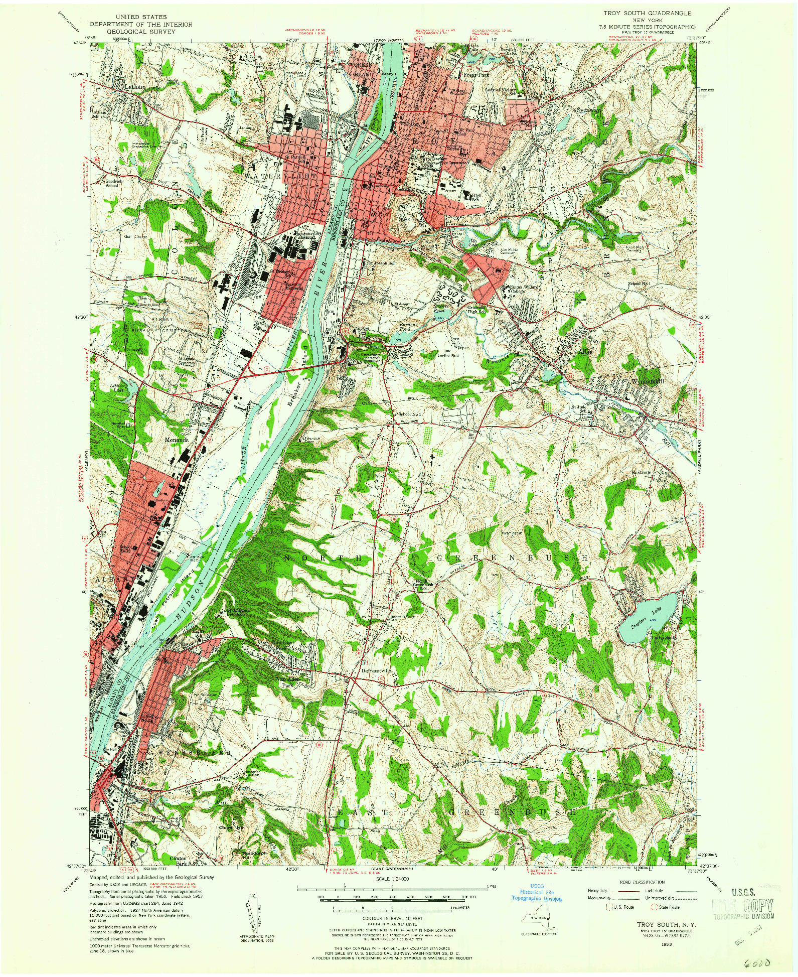 USGS 1:24000-SCALE QUADRANGLE FOR TROY SOUTH, NY 1953
