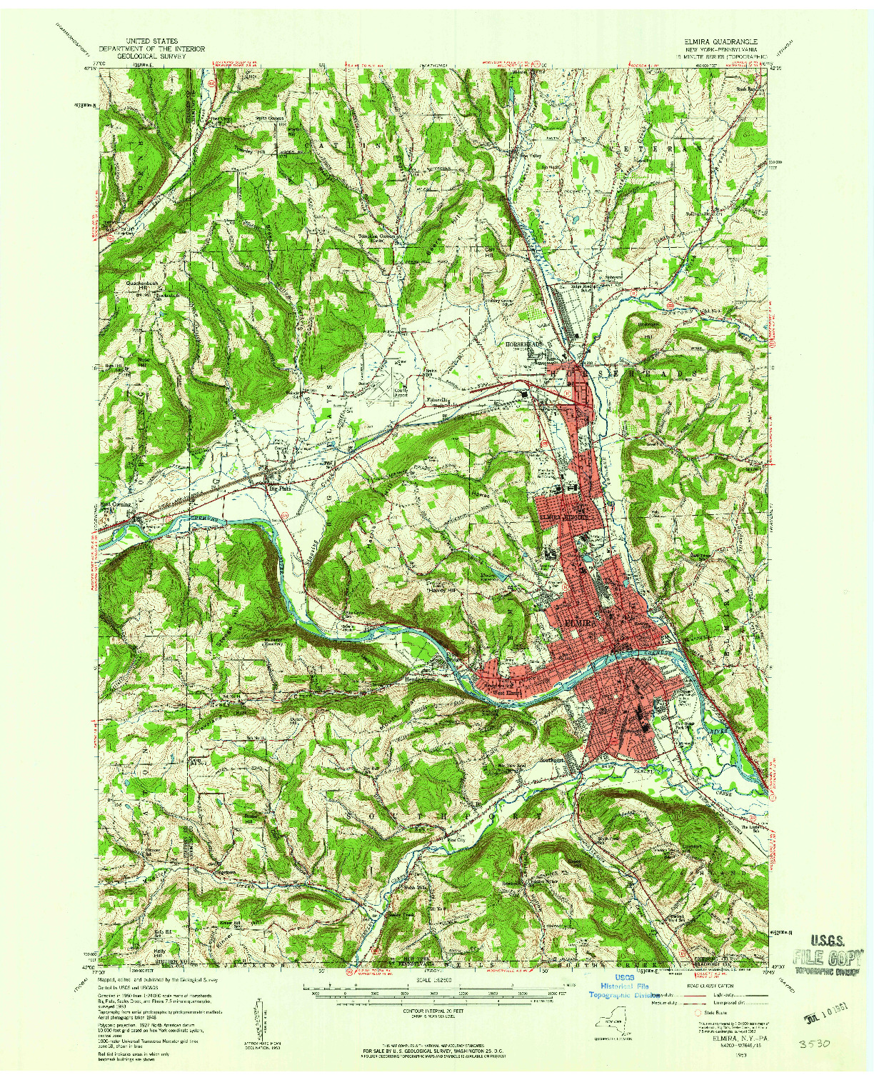 USGS 1:62500-SCALE QUADRANGLE FOR ELMIRA, NY 1953
