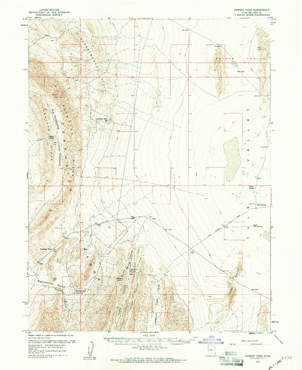 USGS 1:62500-SCALE QUADRANGLE FOR COWBOY PASS, UT 1959