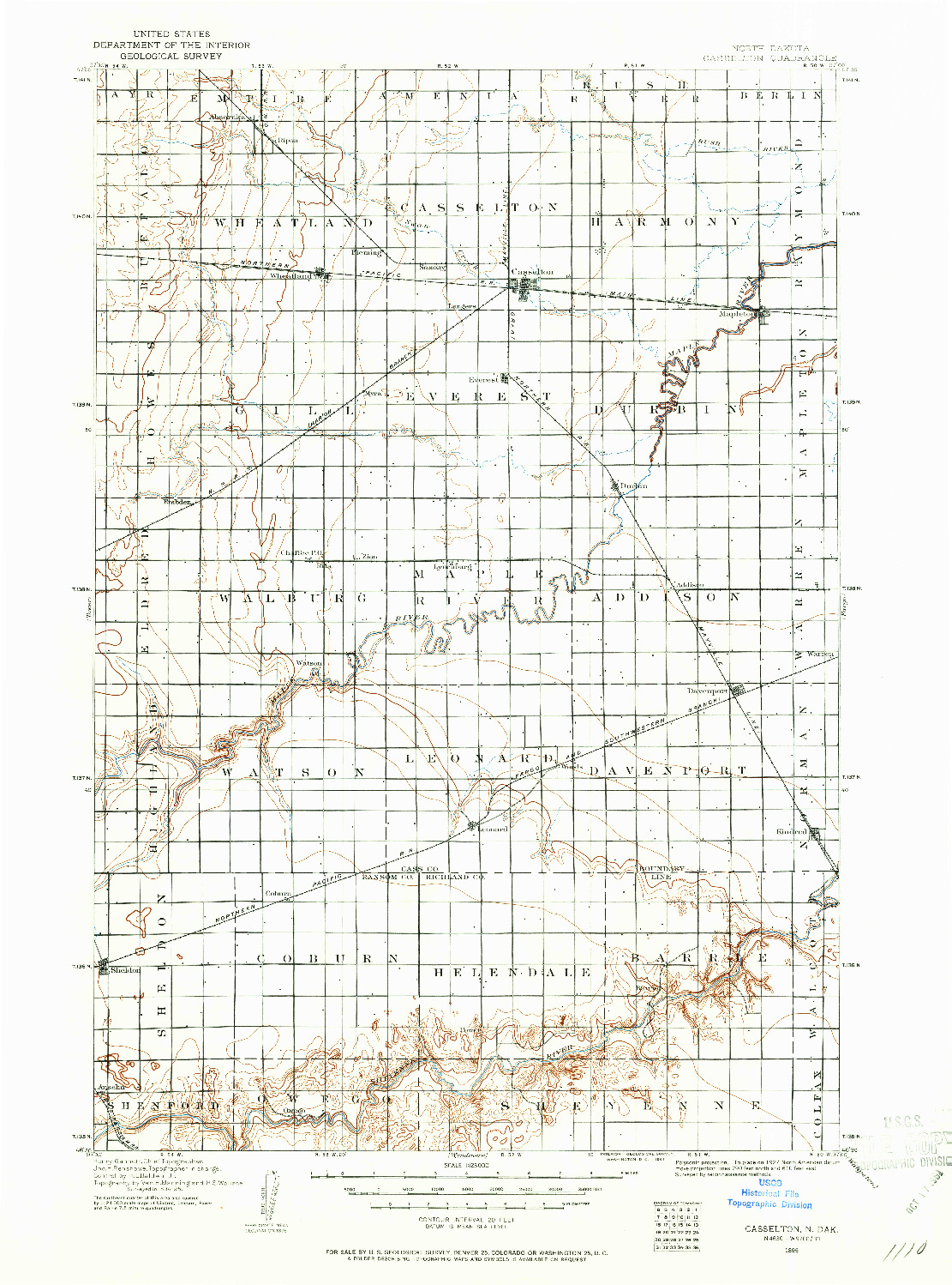 USGS 1:125000-SCALE QUADRANGLE FOR CASSELTON, ND 1895