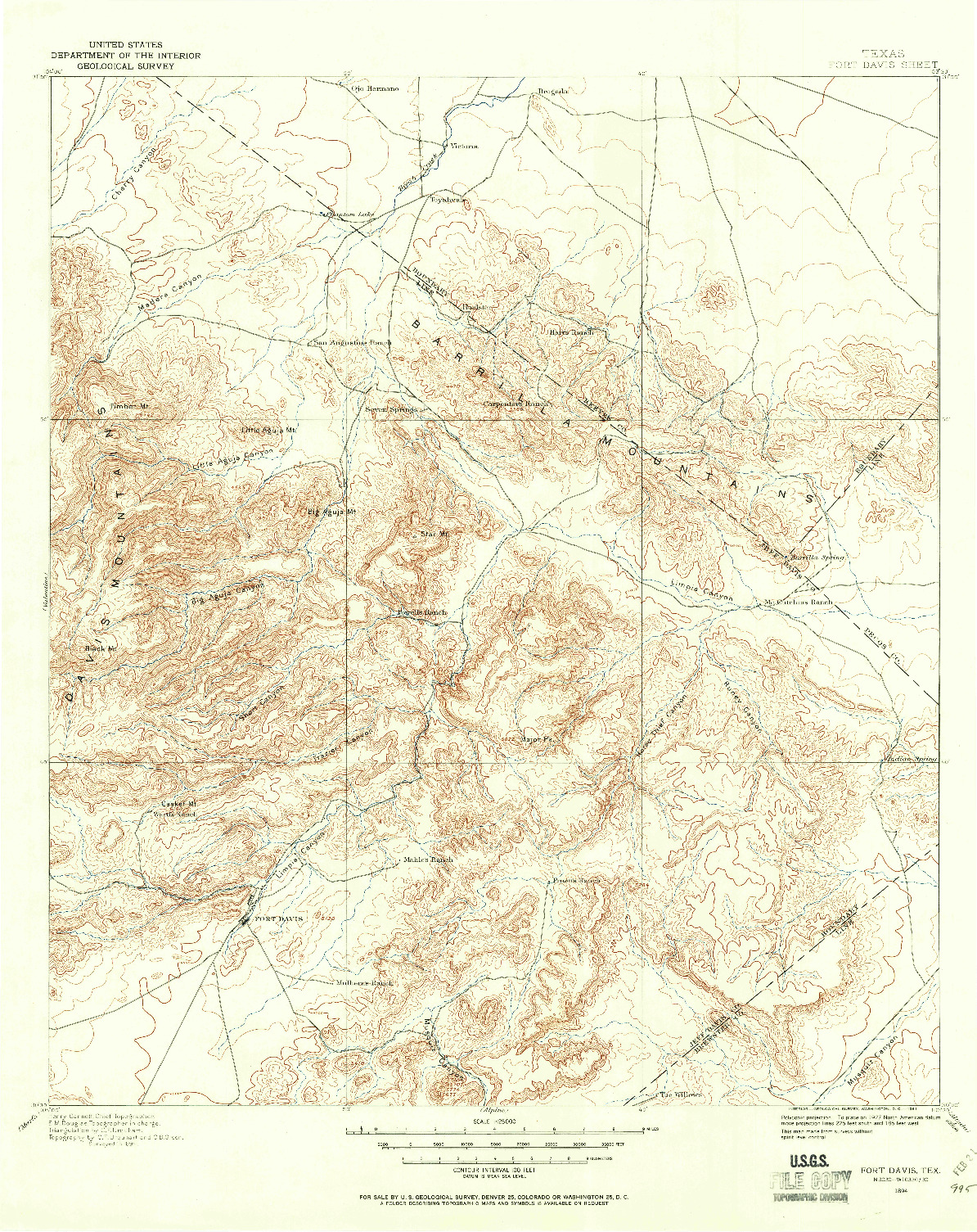 USGS 1:125000-SCALE QUADRANGLE FOR FORT DAVIS, TX 1894
