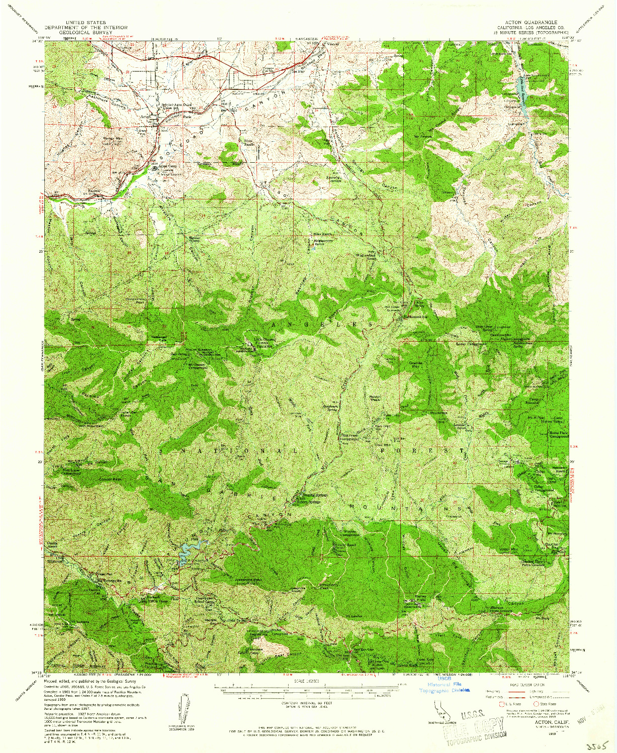 USGS 1:62500-SCALE QUADRANGLE FOR ACTON, CA 1959