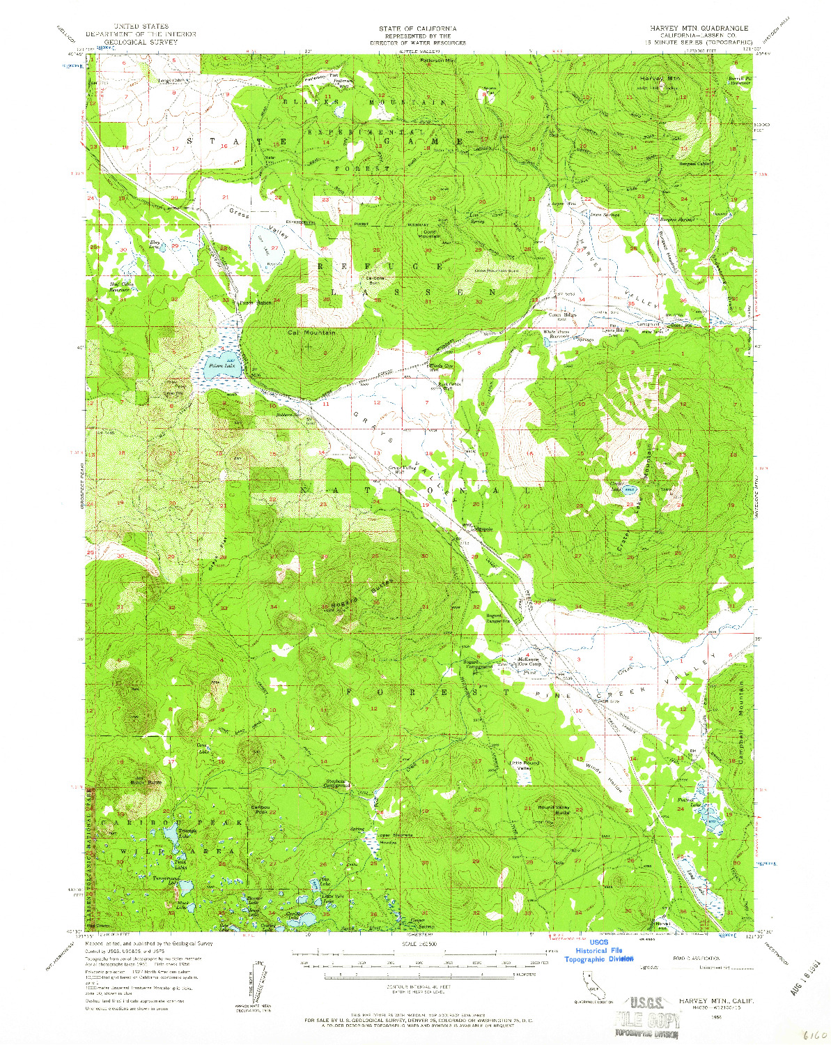 USGS 1:62500-SCALE QUADRANGLE FOR HARVEY MTN, CA 1956