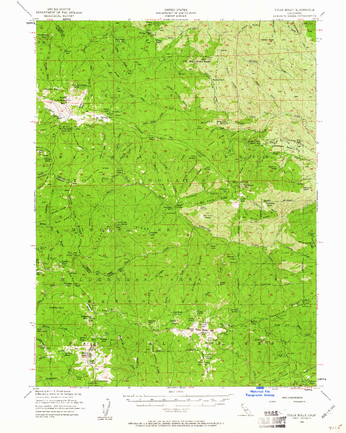 USGS 1:62500-SCALE QUADRANGLE FOR YOLLA BOLLY, CA 1954