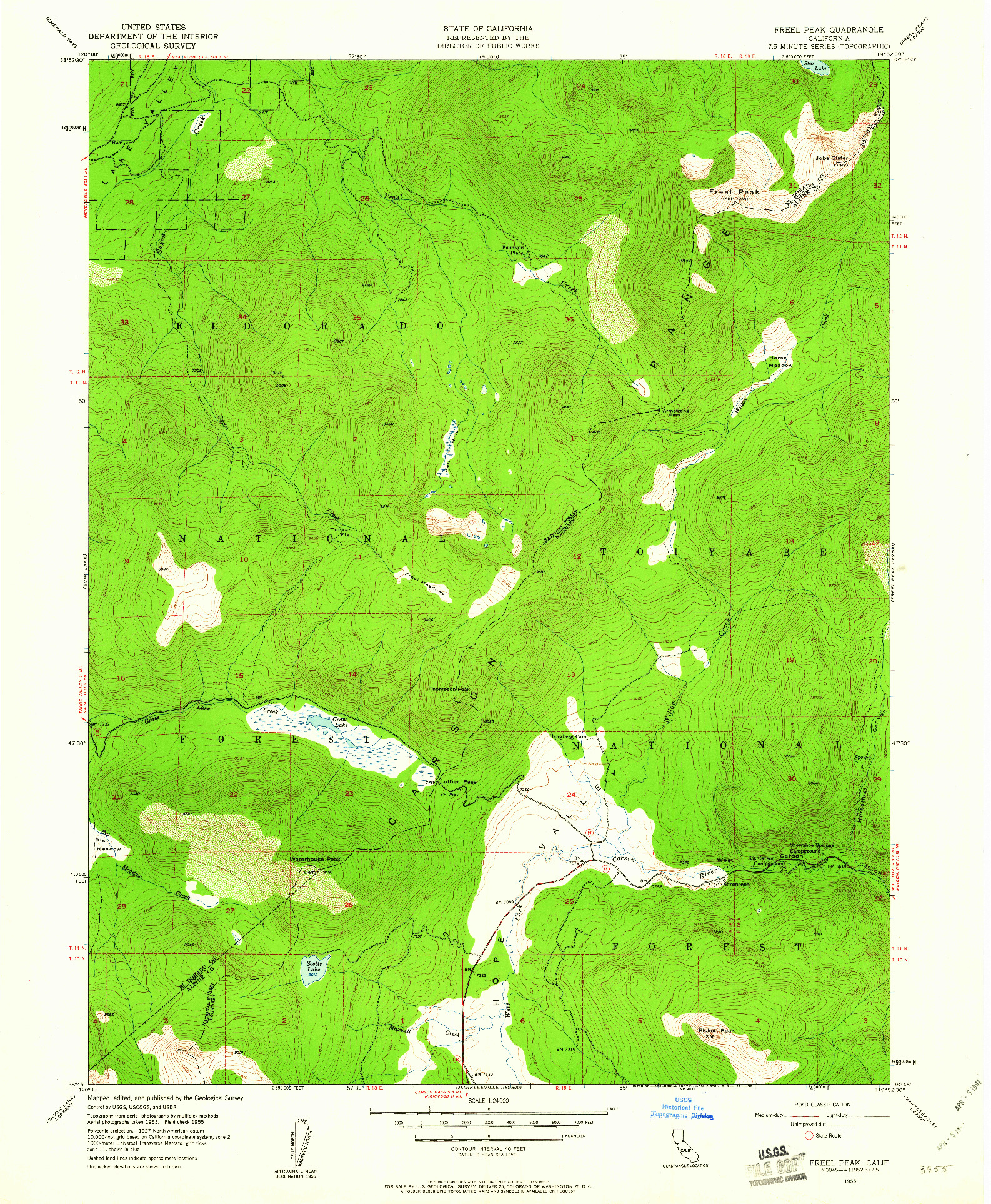 USGS 1:24000-SCALE QUADRANGLE FOR FREEL PEAK, CA 1955