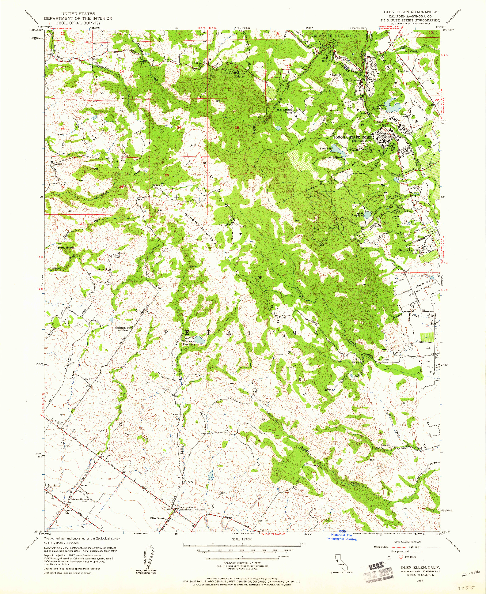 USGS 1:24000-SCALE QUADRANGLE FOR GLEN ELLEN, CA 1954