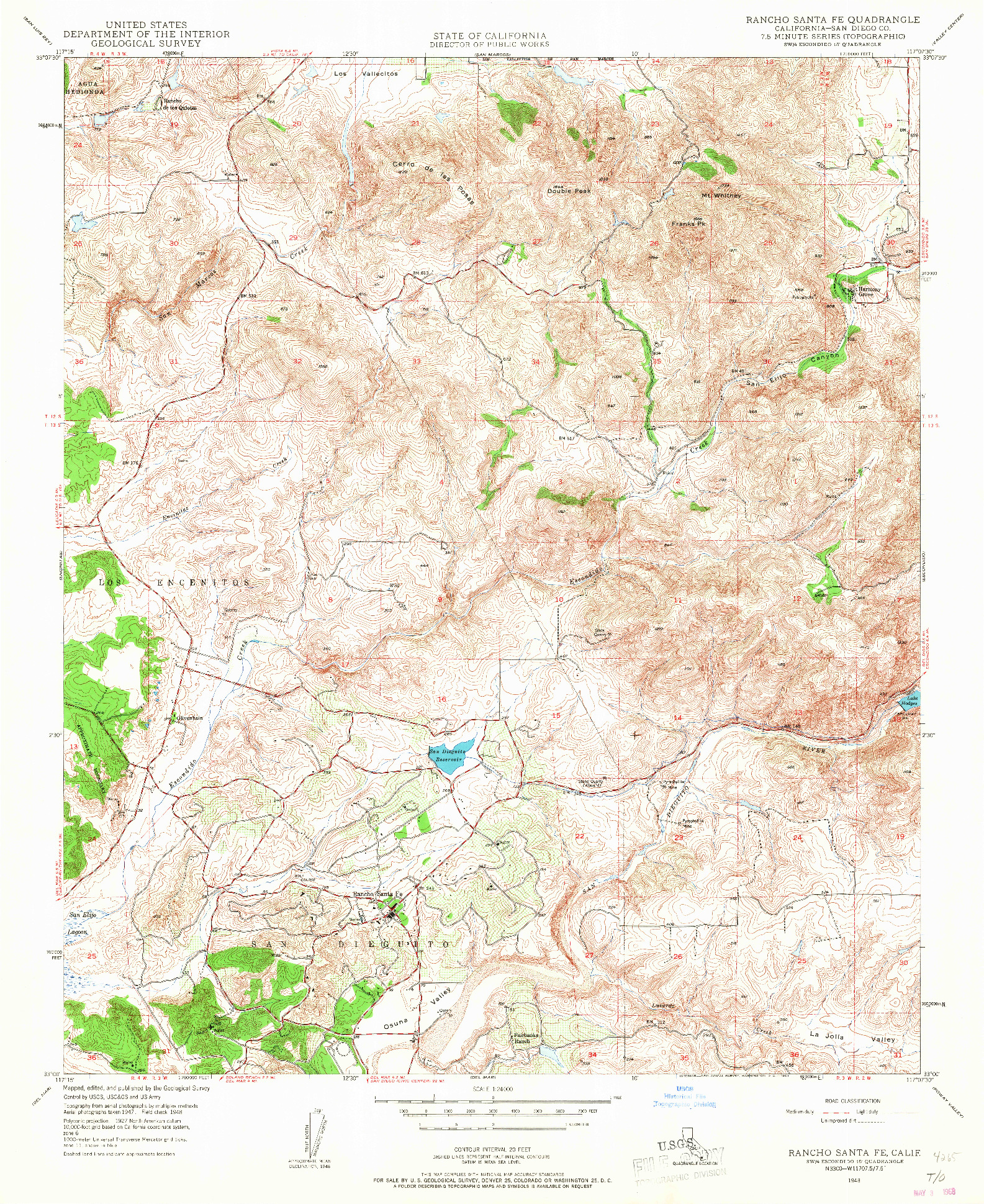 USGS 1:24000-SCALE QUADRANGLE FOR RANCHO SANTA FE, CA 1948