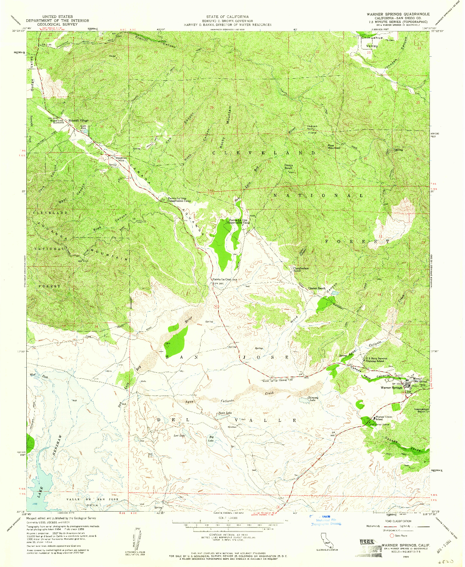 USGS 1:24000-SCALE QUADRANGLE FOR WARNER SPRINGS, CA 1959