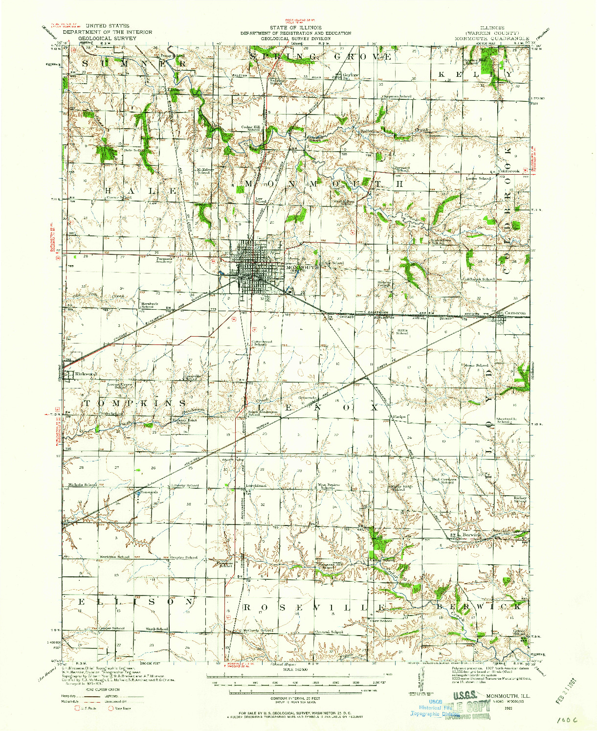 USGS 1:62500-SCALE QUADRANGLE FOR MONMOUTH, IL 1921