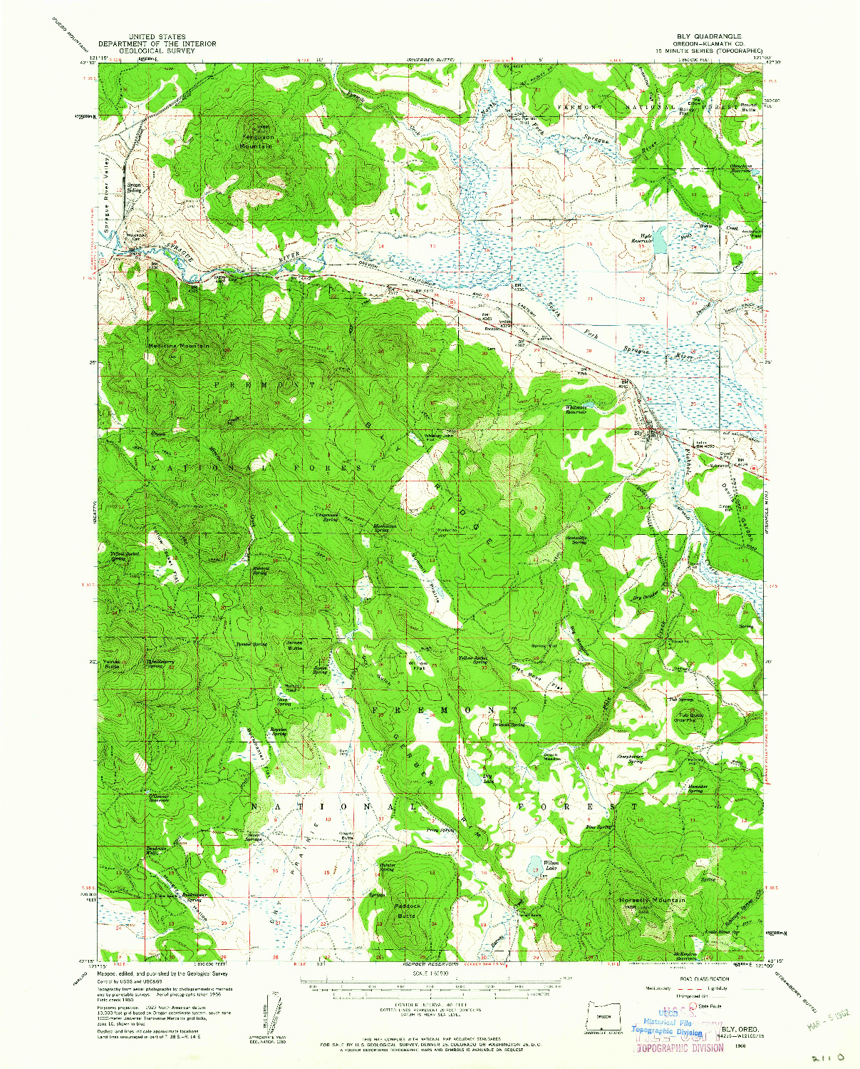 USGS 1:62500-SCALE QUADRANGLE FOR BLY, OR 1960