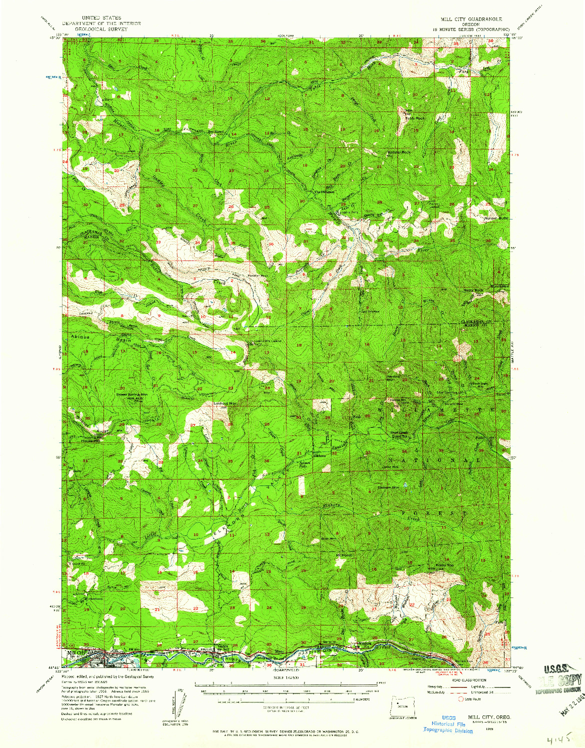 USGS 1:62500-SCALE QUADRANGLE FOR MILL CITY, OR 1955