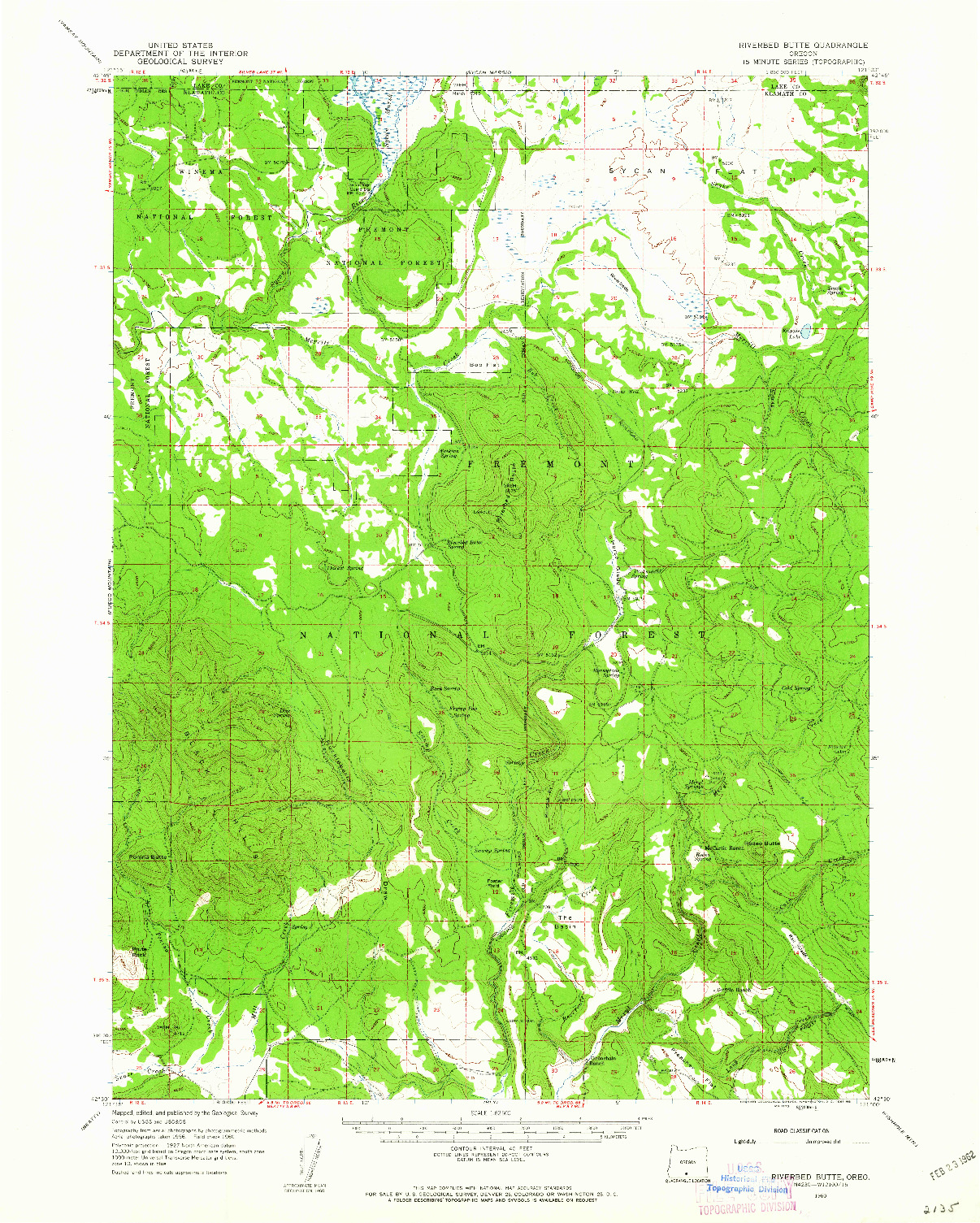 USGS 1:62500-SCALE QUADRANGLE FOR RIVERBED BUTTE, OR 1960