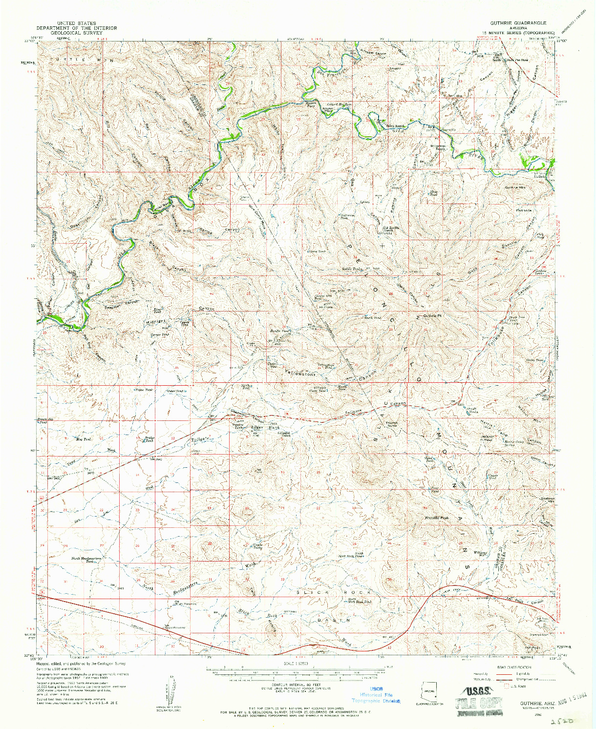 USGS 1:62500-SCALE QUADRANGLE FOR GUTHRIE, AZ 1960