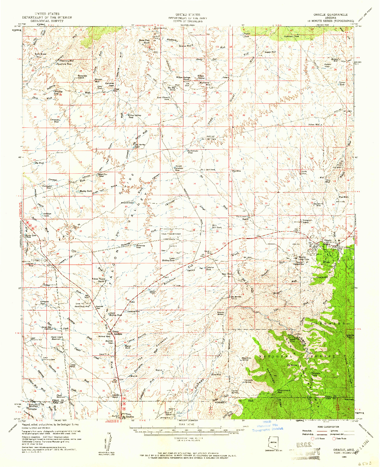 USGS 1:62500-SCALE QUADRANGLE FOR ORACLE, AZ 1959