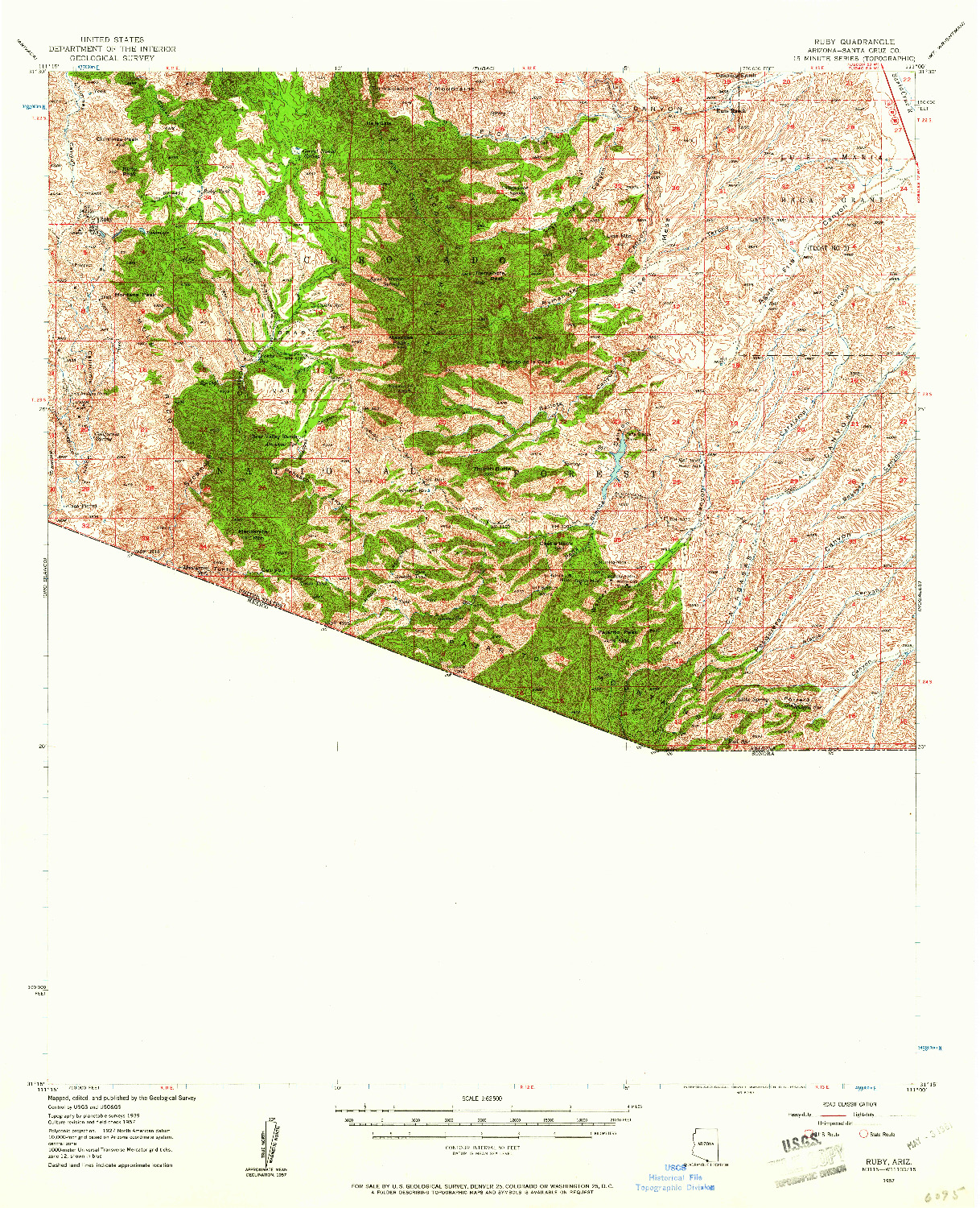 USGS 1:62500-SCALE QUADRANGLE FOR RUBY, AZ 1957