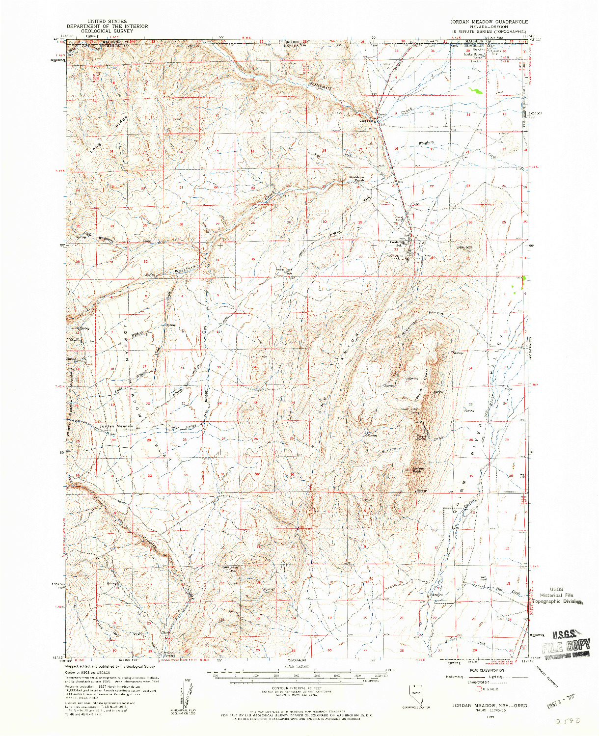 USGS 1:62500-SCALE QUADRANGLE FOR JORDAN MEADOW, NV 1959