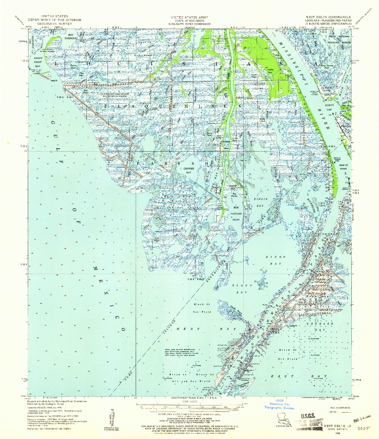 USGS 1:62500-SCALE QUADRANGLE FOR WEST DELTA, LA 1958