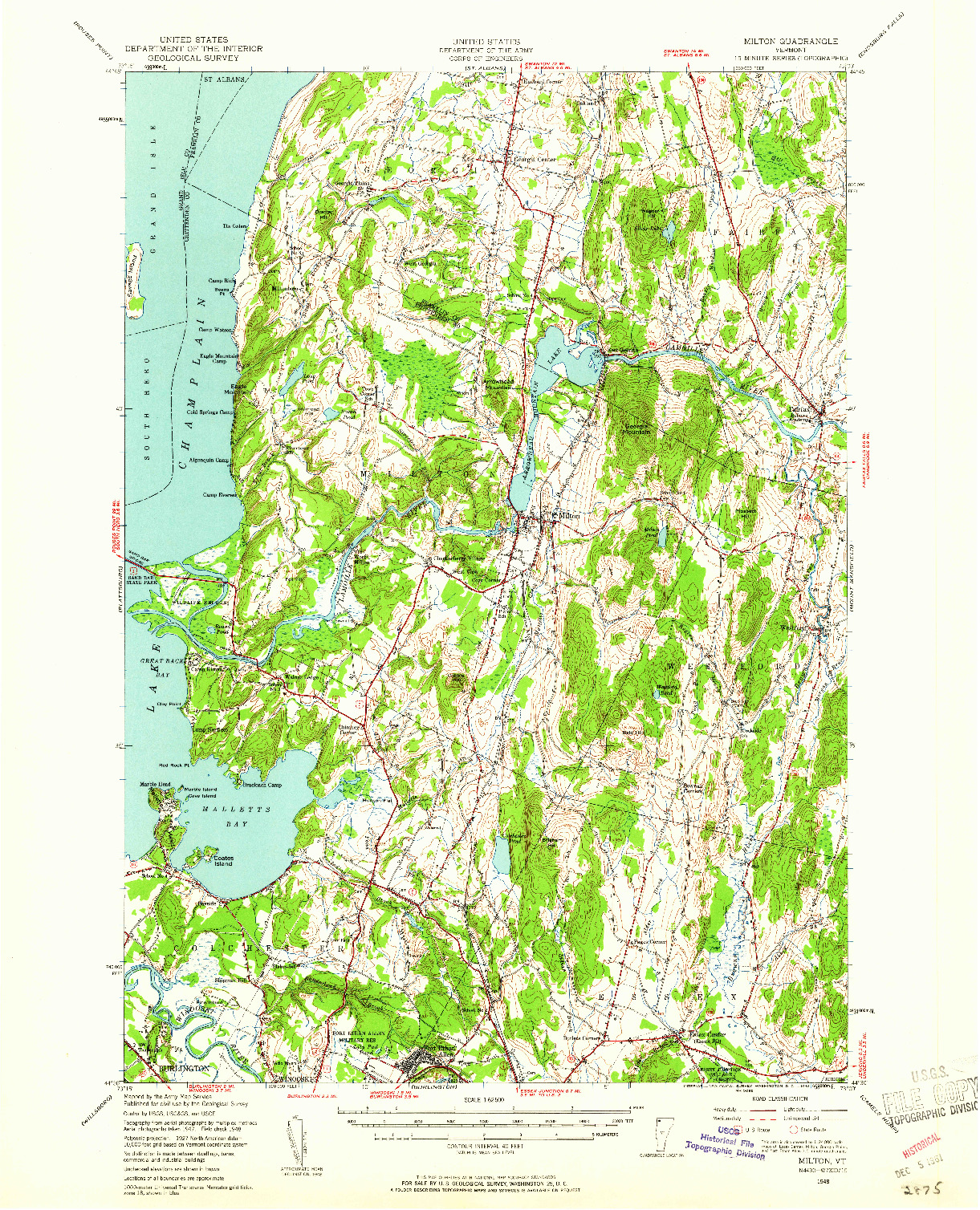 USGS 1:62500-SCALE QUADRANGLE FOR MILTON, VT 1948