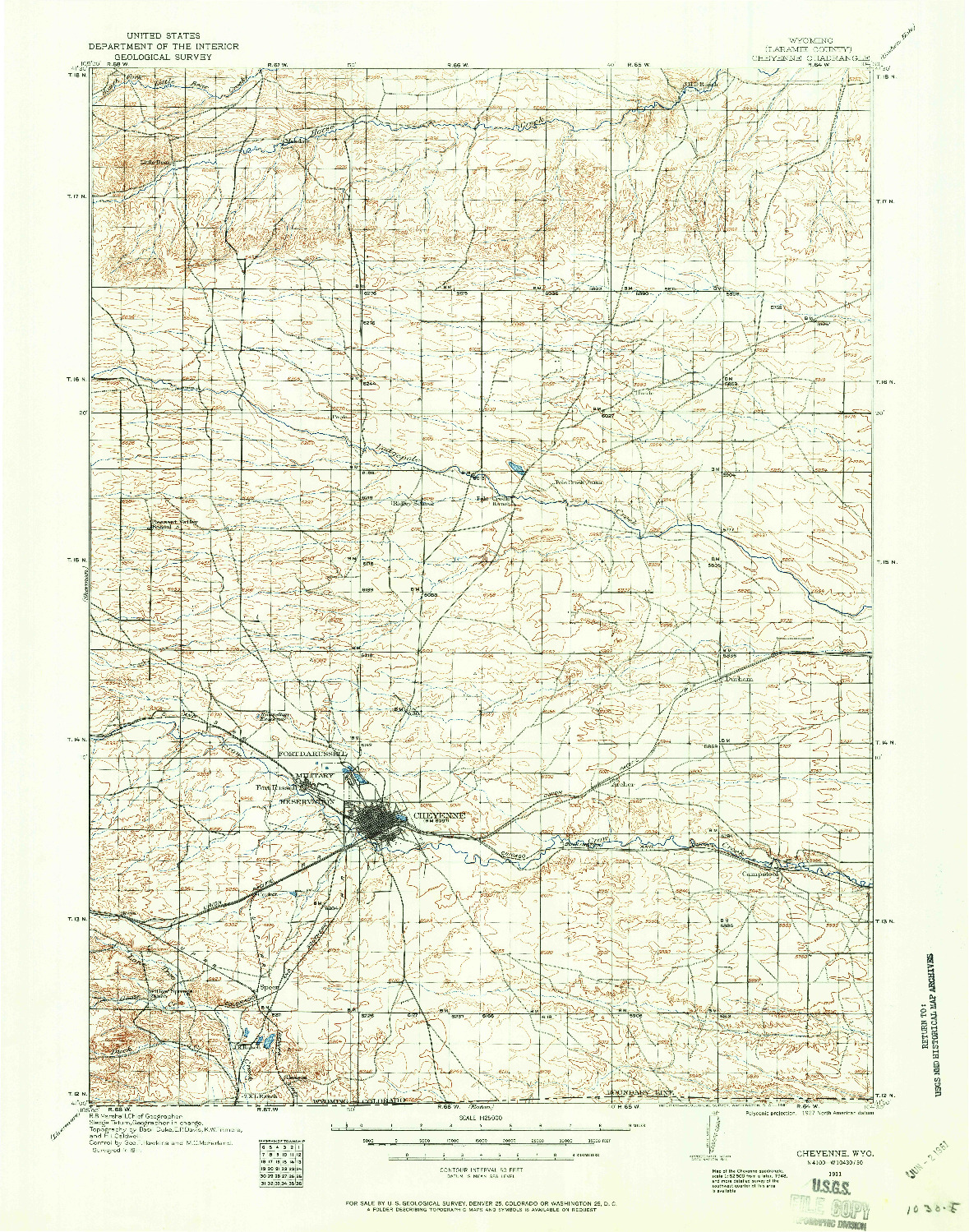 USGS 1:125000-SCALE QUADRANGLE FOR CHEYENNE, WY 1911