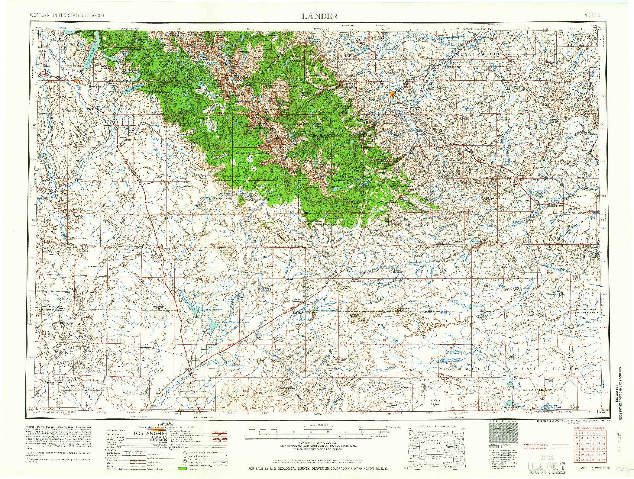 USGS 1:250000-SCALE QUADRANGLE FOR LANDER, WY 1961