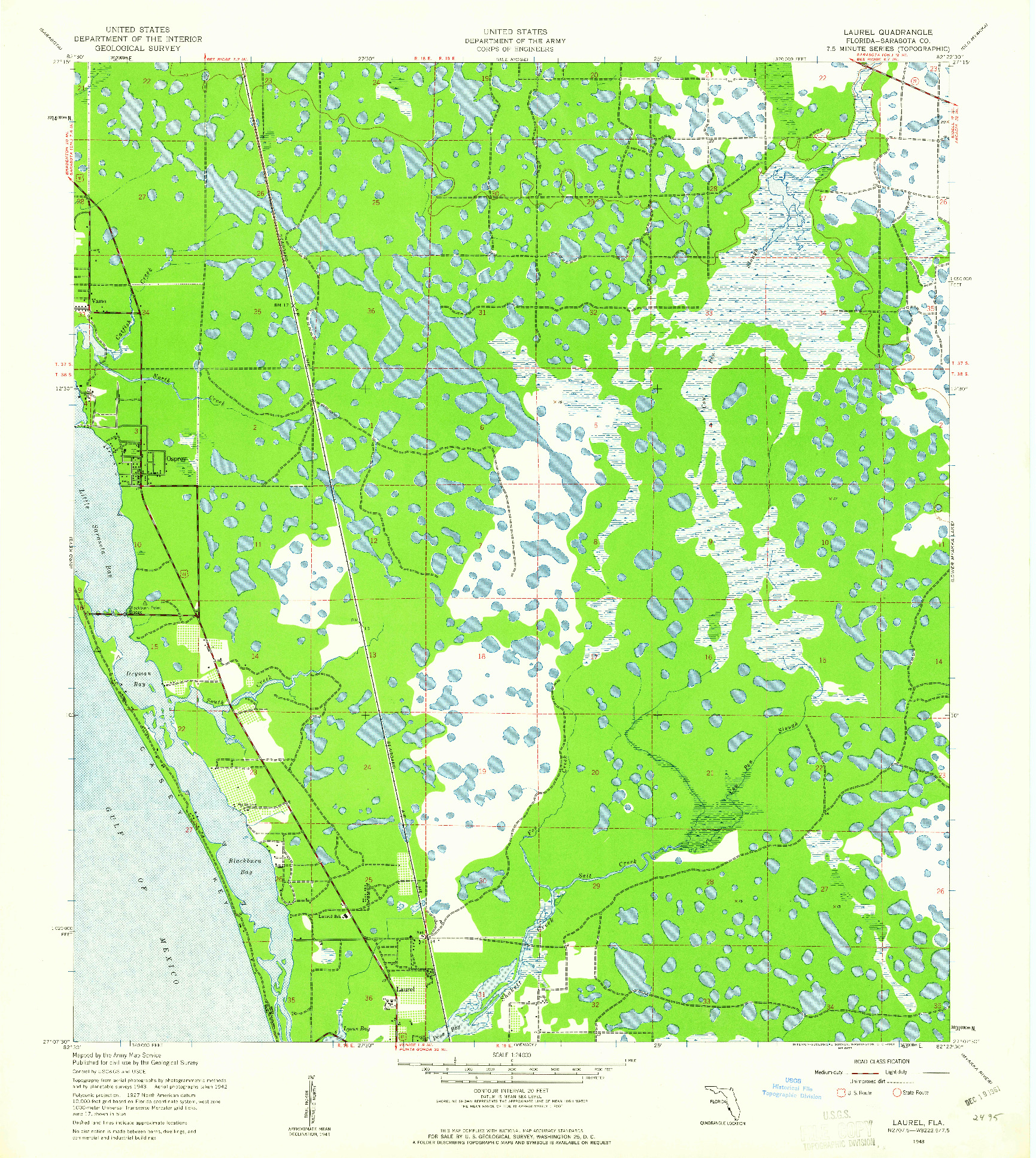 USGS 1:24000-SCALE QUADRANGLE FOR LAUREL, FL 1943