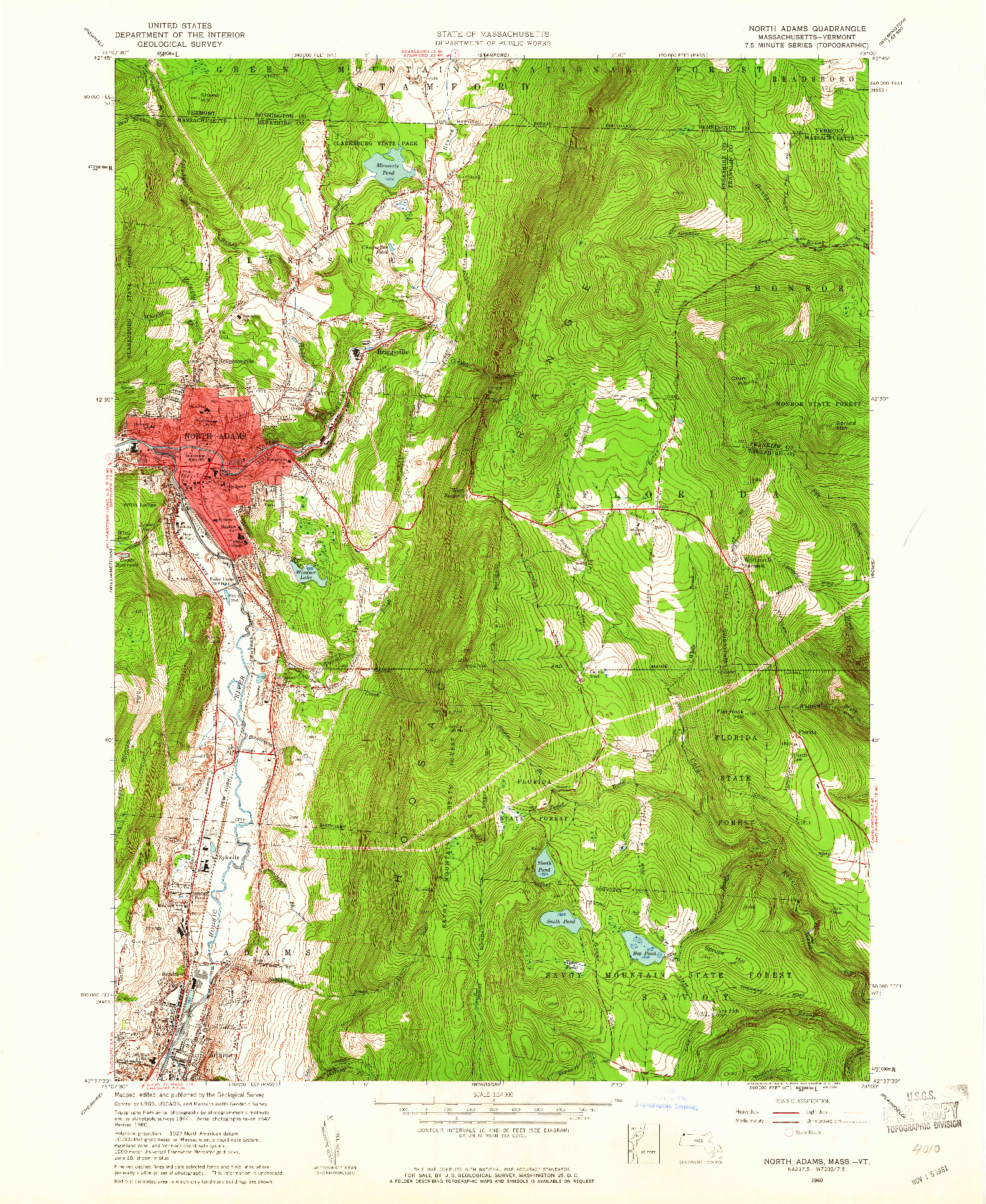 USGS 1:24000-SCALE QUADRANGLE FOR NORTH ADAMS, MA 1960